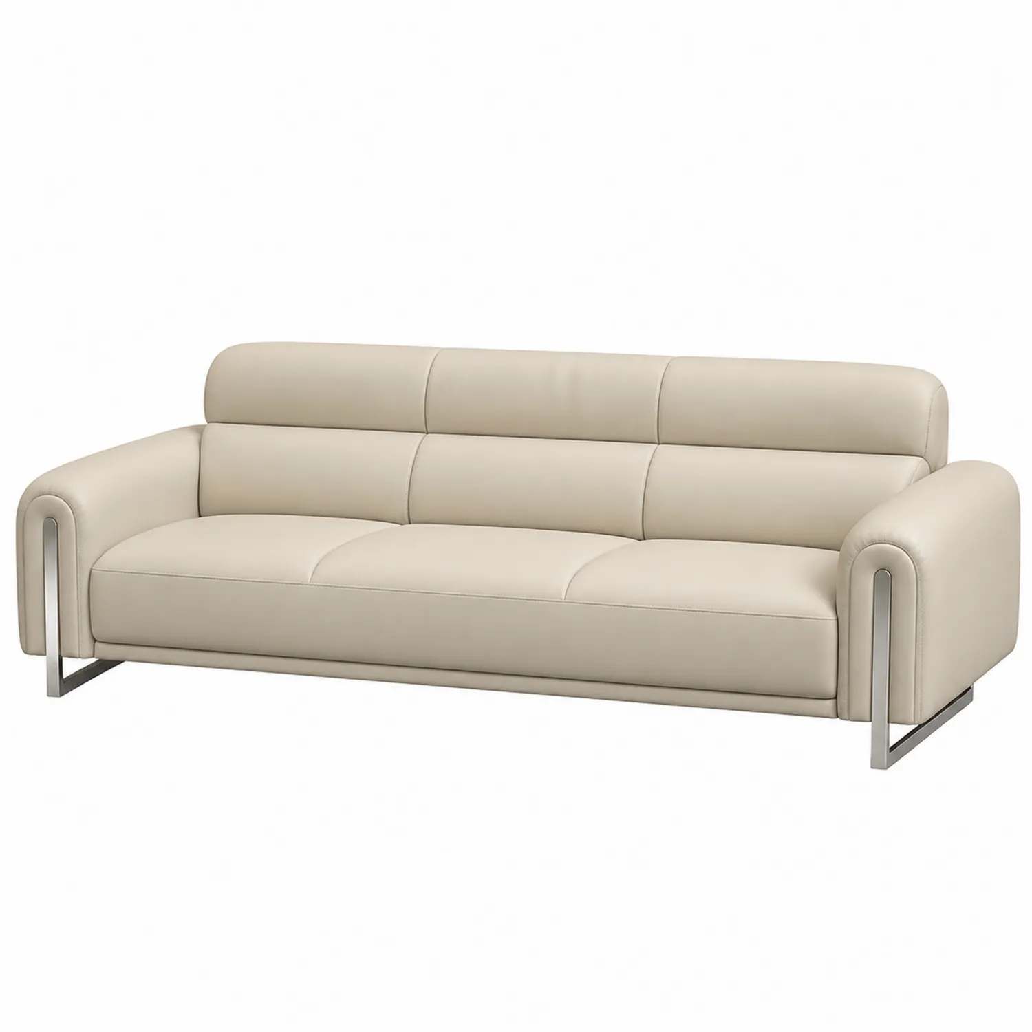 Sofa skórzana 3-osobowa beżowa stalowa