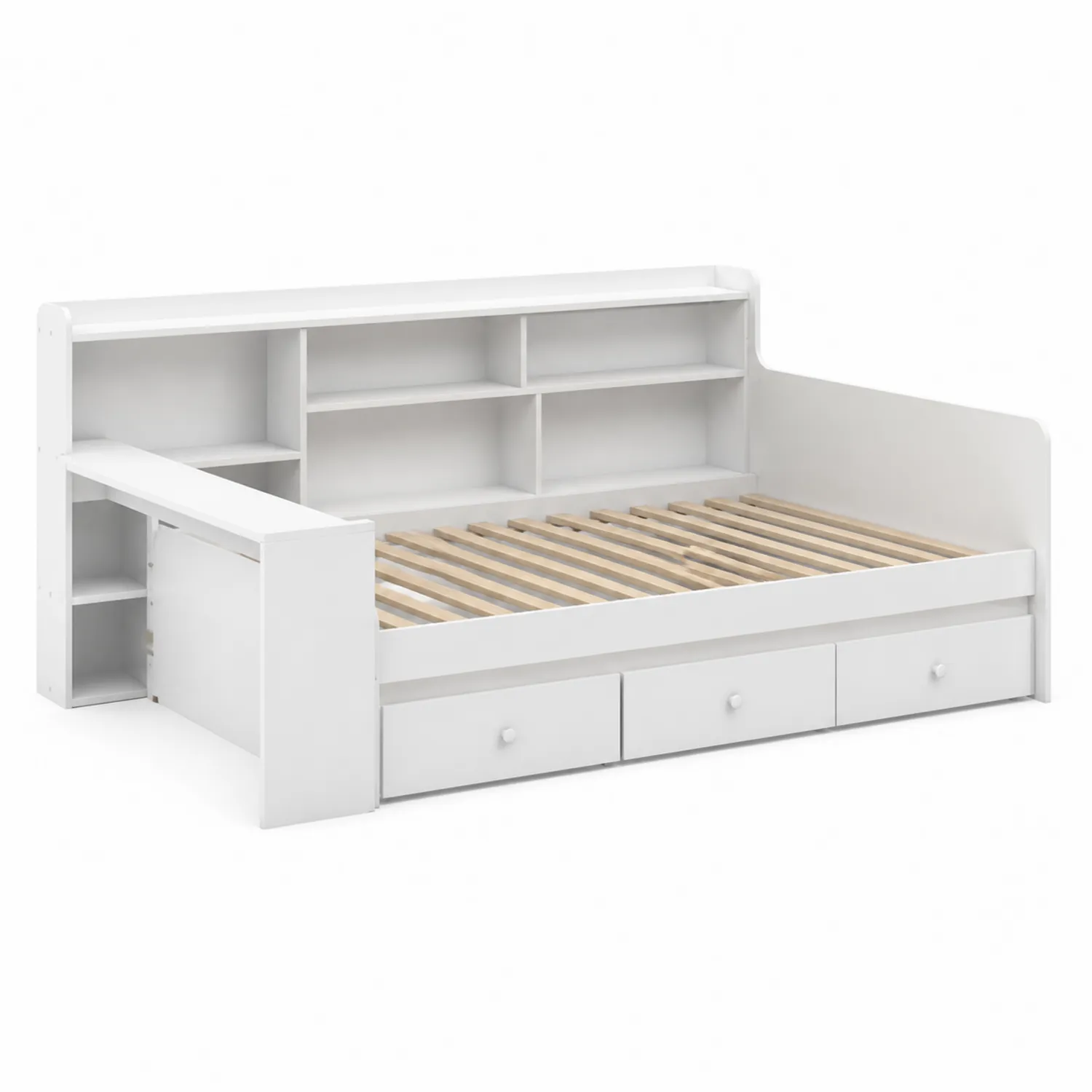 Łóżko dzienne z półkami i szufladami biały MDF 200x90 cm