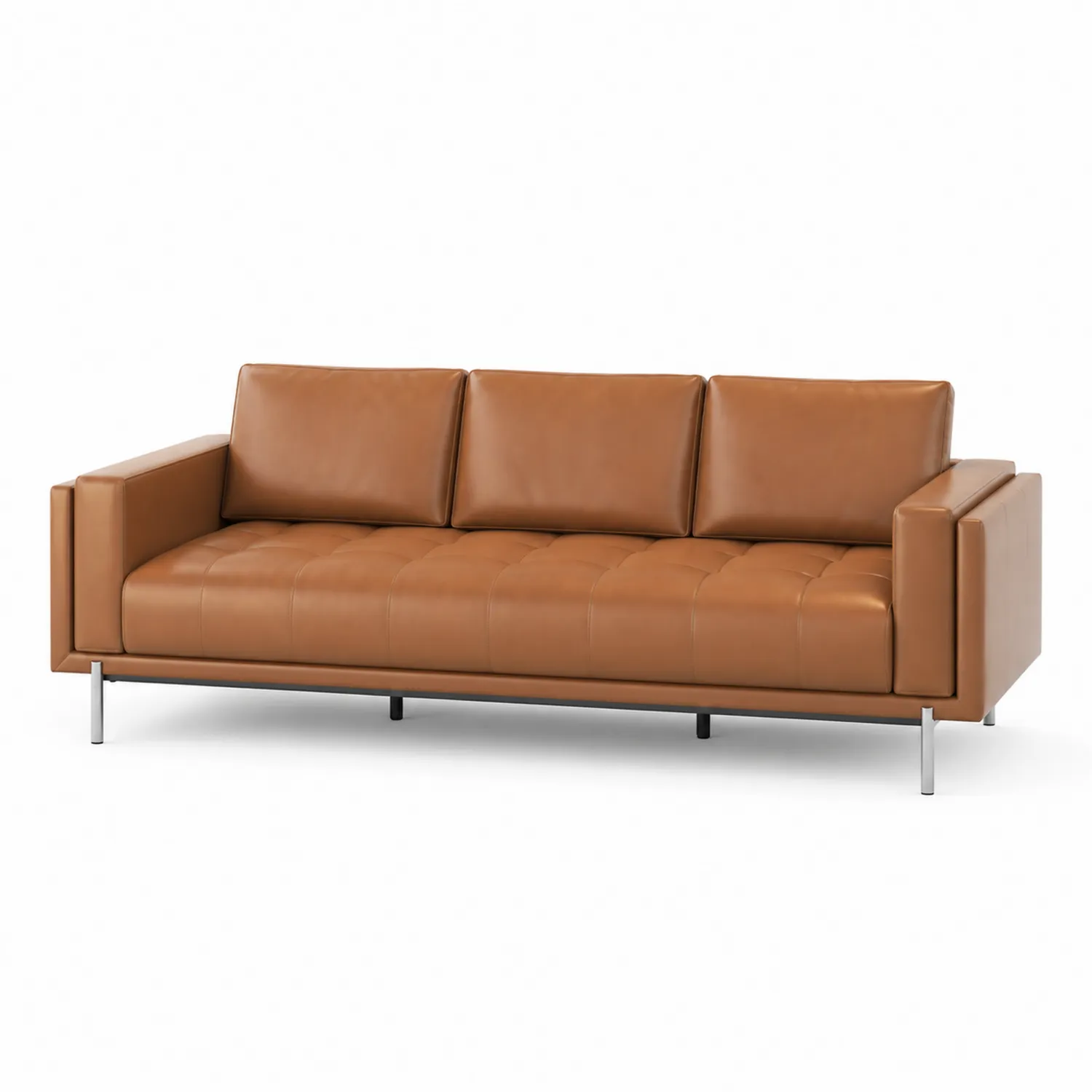 Sofa 3-osobowa ze skóry brązowa z metalowymi nogami