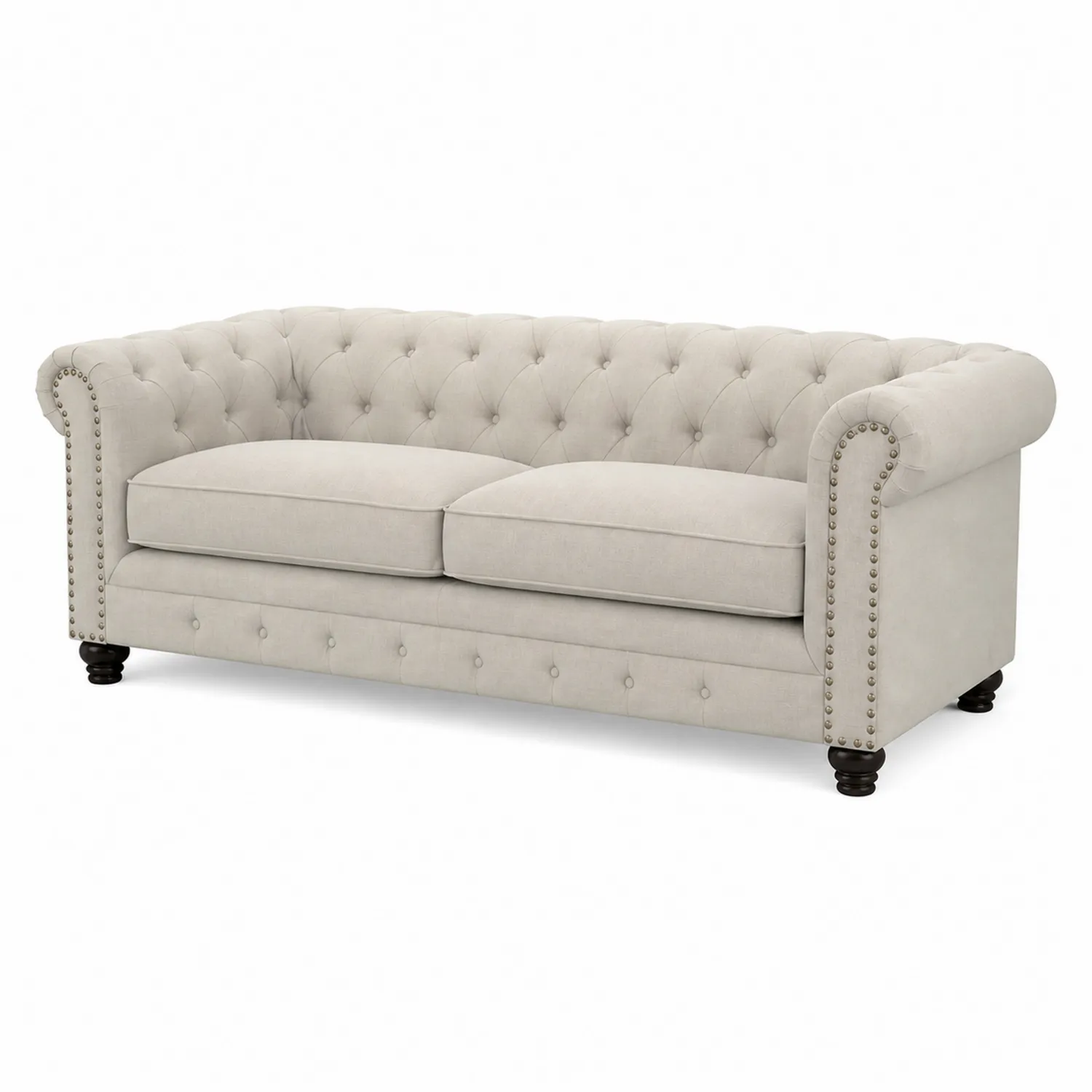 Sofa 3-osobowa Chesterfield z Lnu Kremowa 220cm