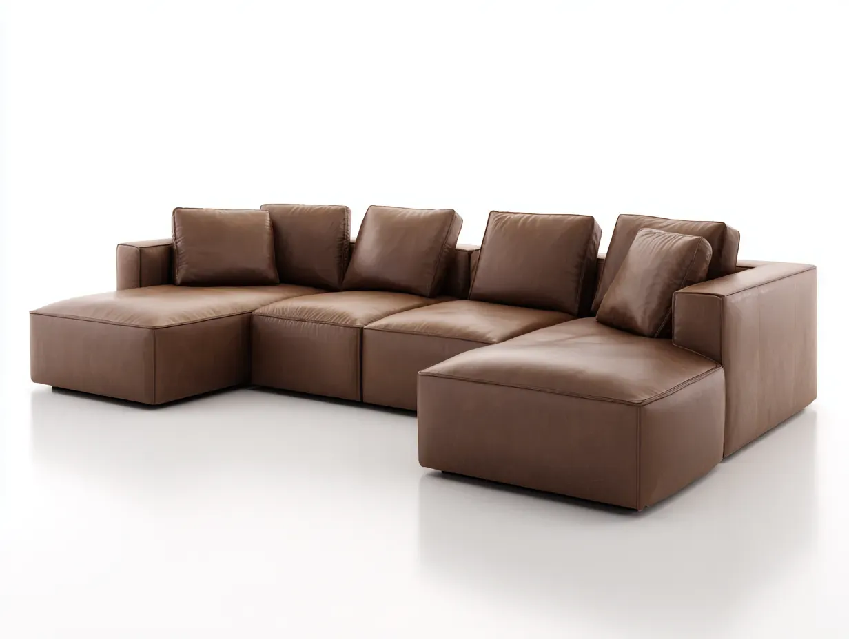 Modulares U-Sofa aus Kunstleder 360x165x82 cm - braun - für das Wohnzimmer - großzügiges Lounge-Design-Luxeupbase