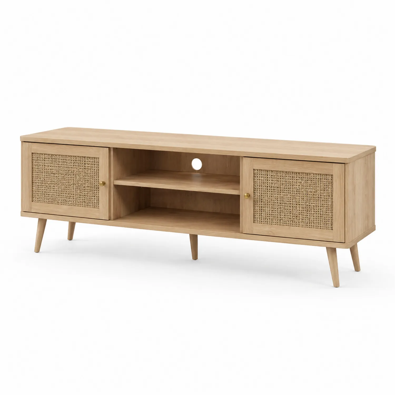 Szafka RTV z drewnianą konstrukcją i rattanowymi drzwiczkami 150x40x50 cm-Eondurable