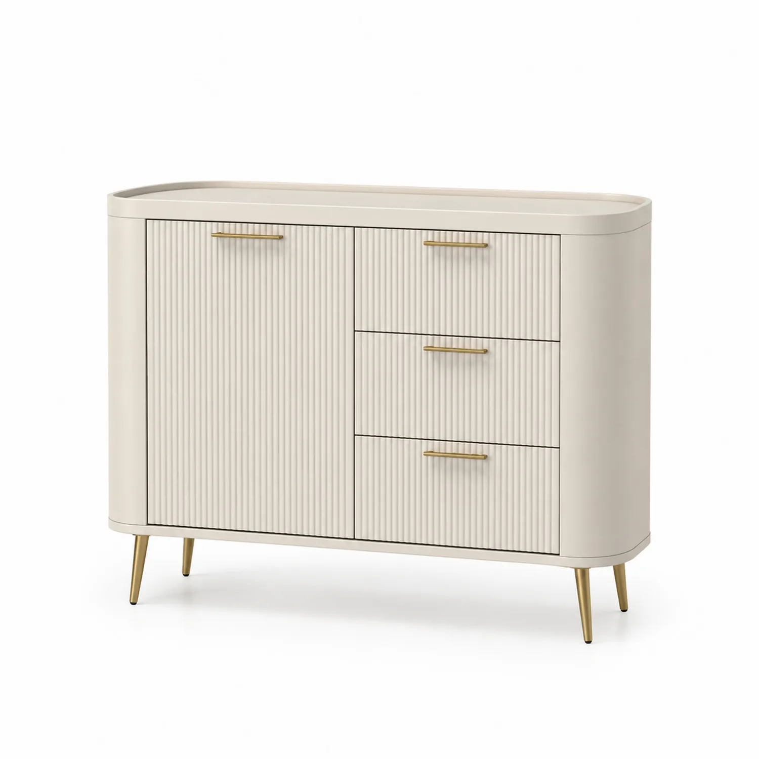 Komoda MDF 3 szuflady 1 drzwiczka metalowe uchwyty Kremowy-Eondurable