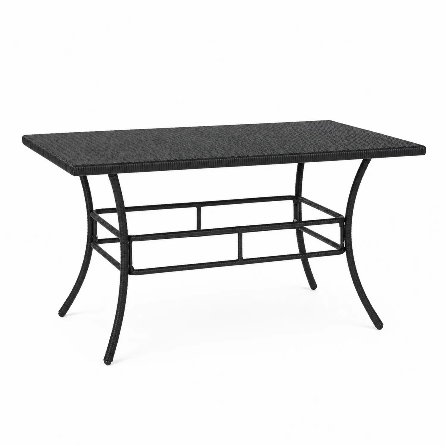 Stół ogrodowy prostokątny z metalu i technorattanu Czarny 150x90 cm-Eondurable