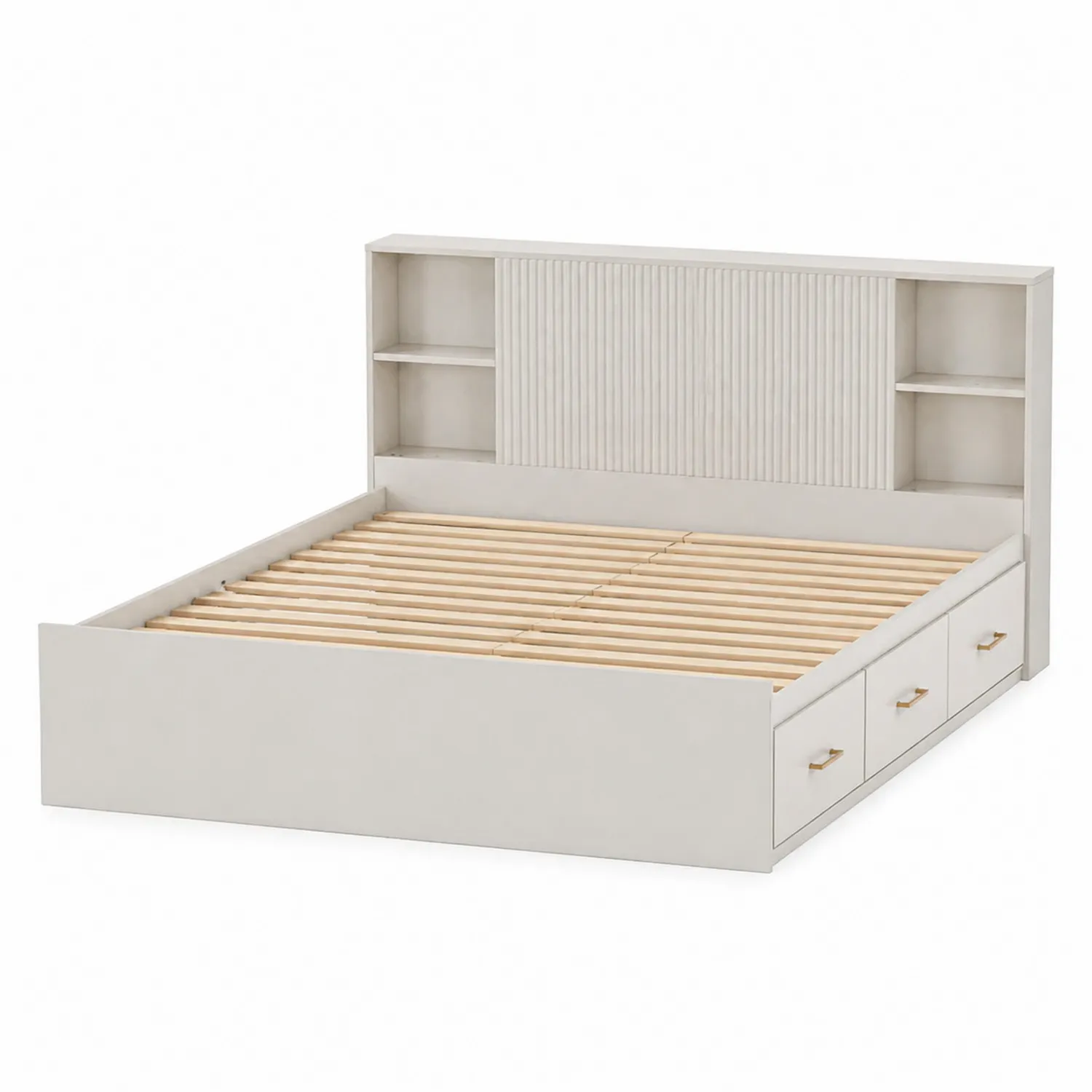 Łóżko z pojemnikiem 160x200 cm Beżowe MDF i Sosna-Eondurable