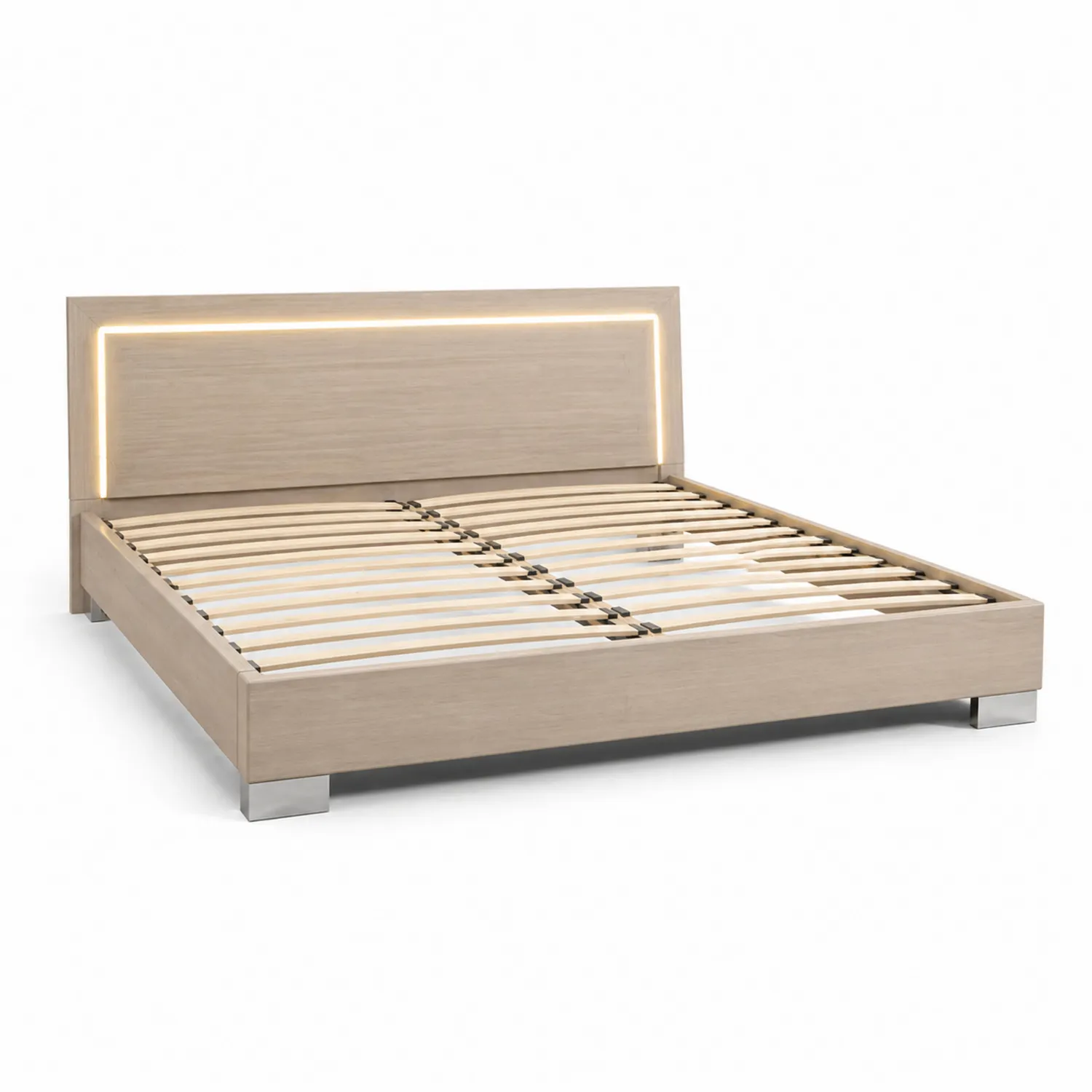 Łóżko drewniane z oświetleniem LED 160x200 cm-Eondurable