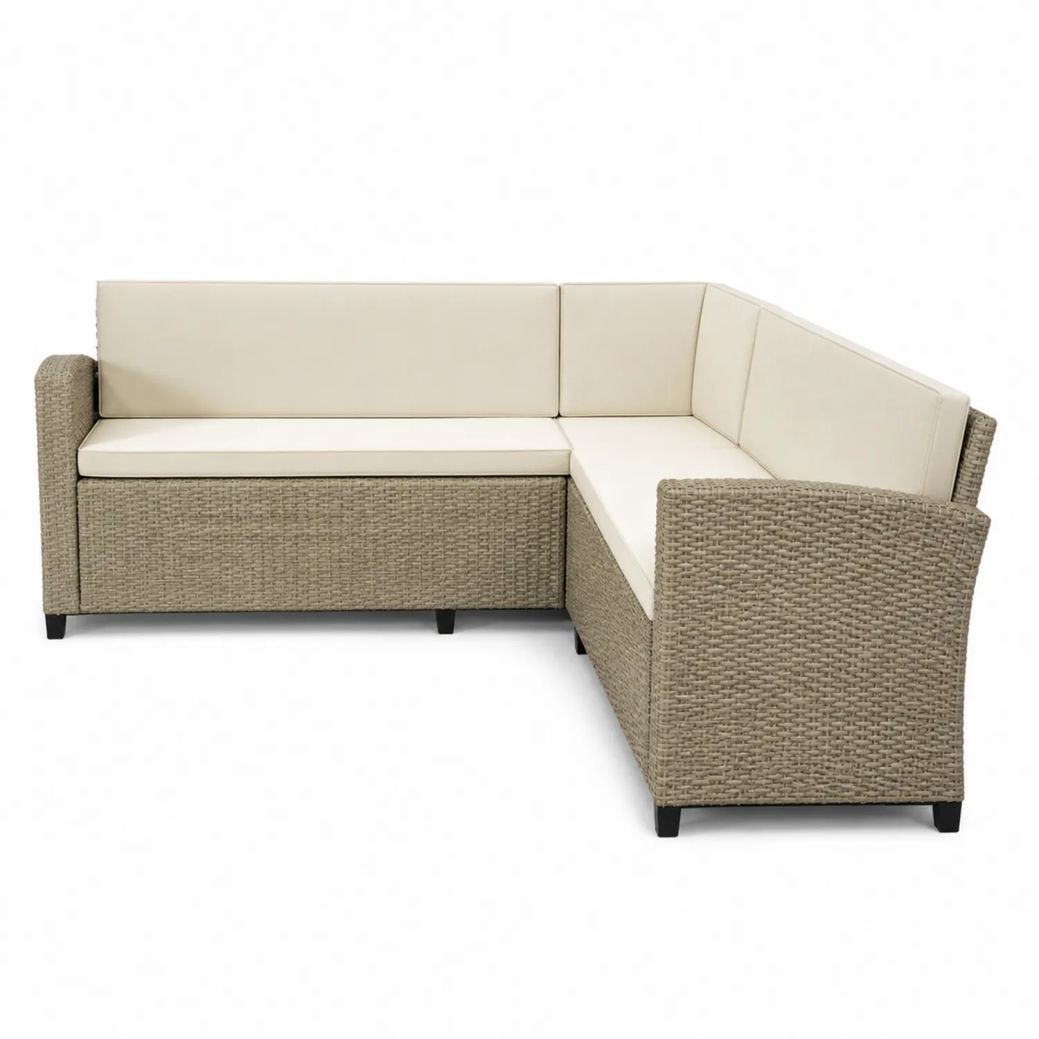 Sofa narożna z technorattanu Beige i Kremowa 260x200 cm-Eondurable