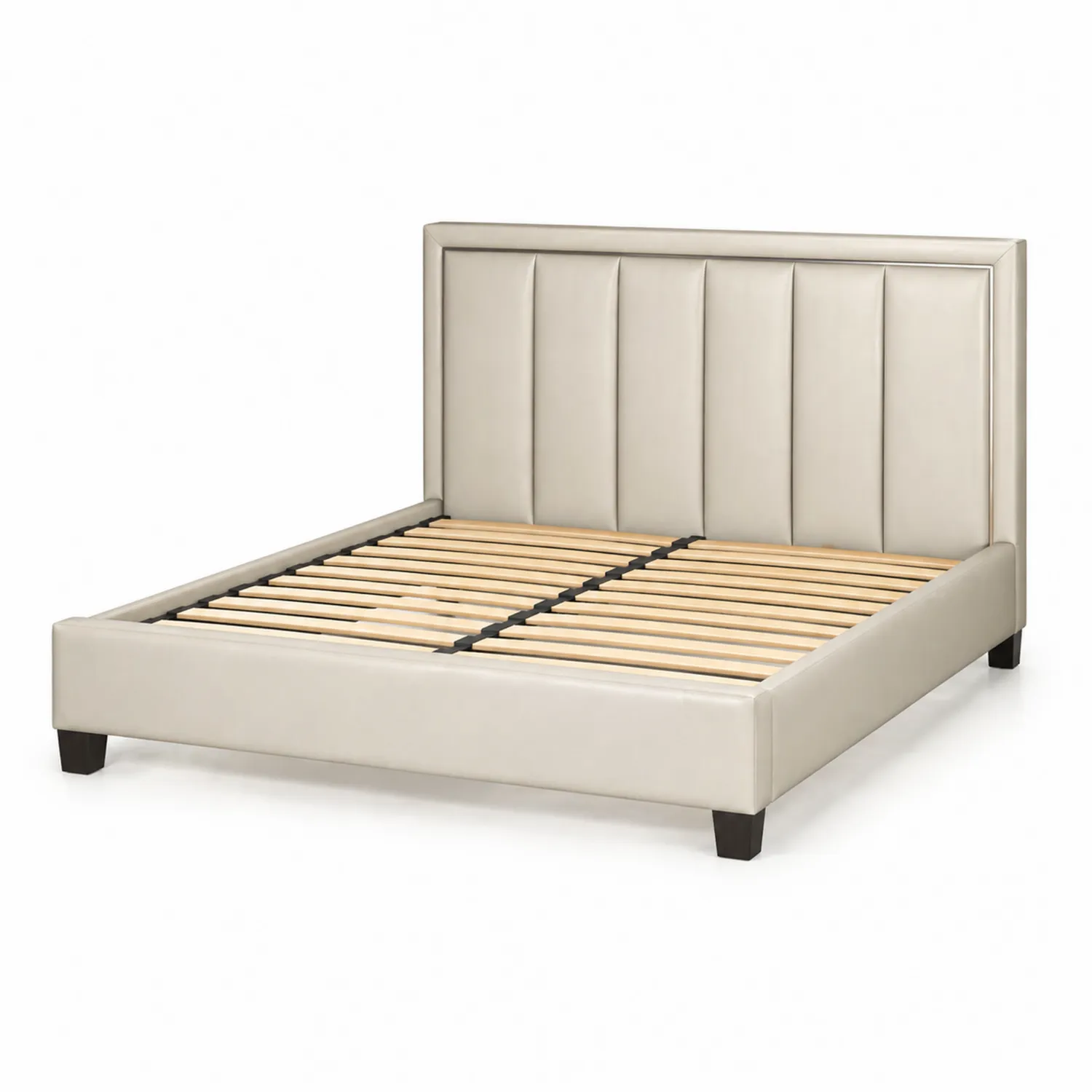 Doppelbett Kunstleder Holzlatten Beige 200x180 cm