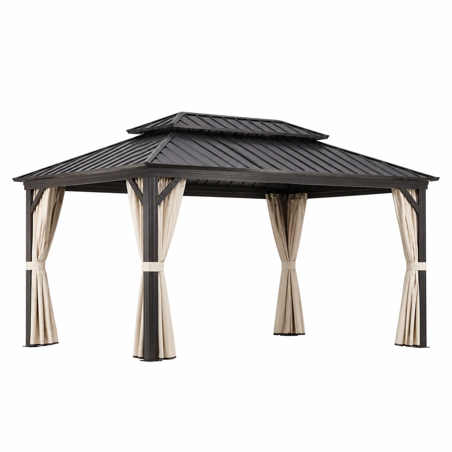 Aluminium Pavillon 3x4m mit Polyester-Vorhängen in Schwarz/Beige