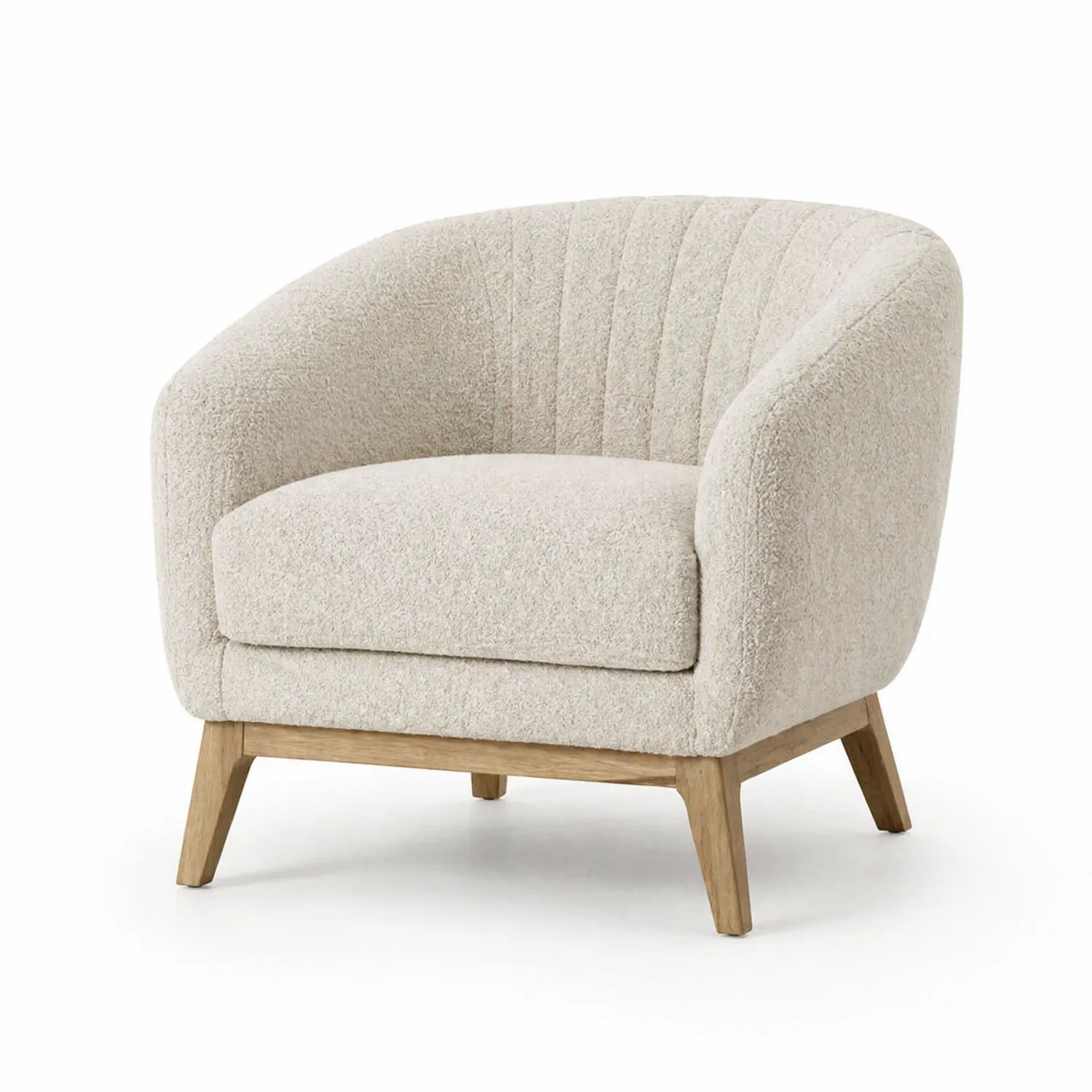 Sessel Bouclé Stoff mit Massivholz Beinen Beige