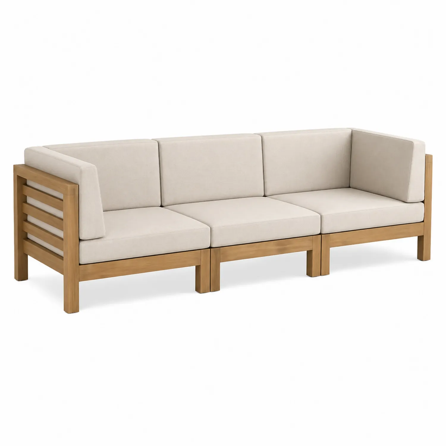 Holz Ecksofa mit Polyesterkissen Beige 225x75x70 cm