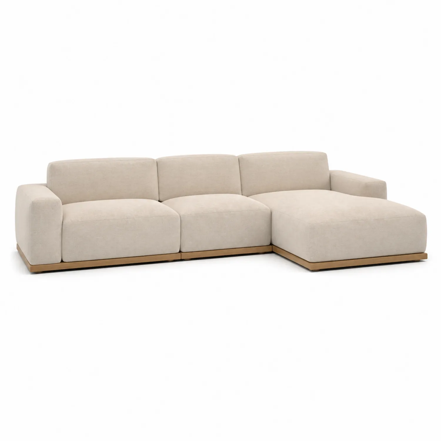 Modulares Sofa-Set aus Holz und Polyestergewebe Beige