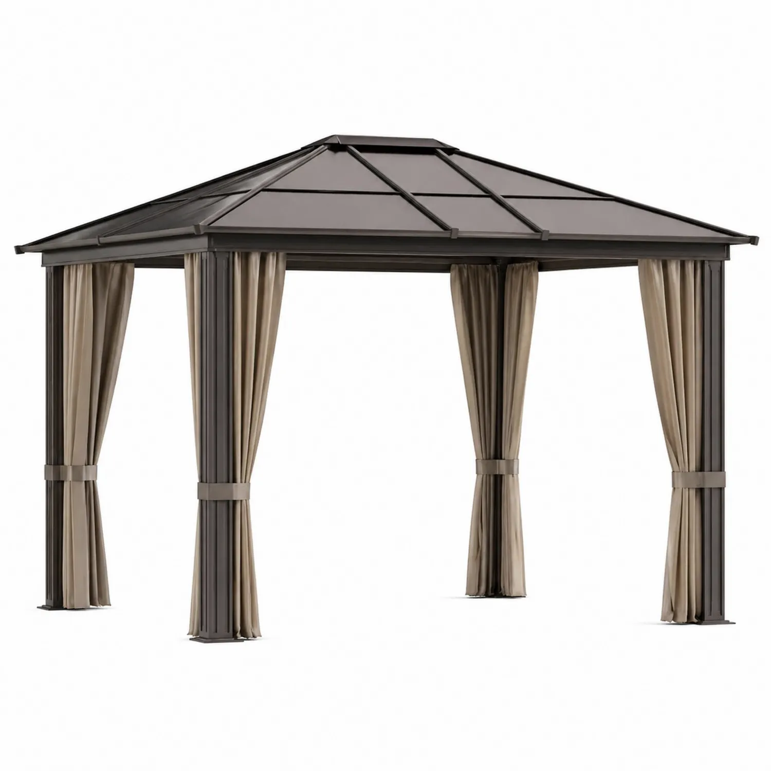 Aluminium Gartenpavillon mit Polycarbonat-Dach, Beige, 3x3m
