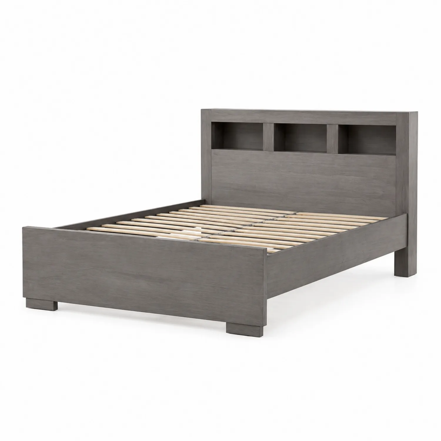 Doppelbett Holz mit Regal Kopfteil Grau 200x180 cm