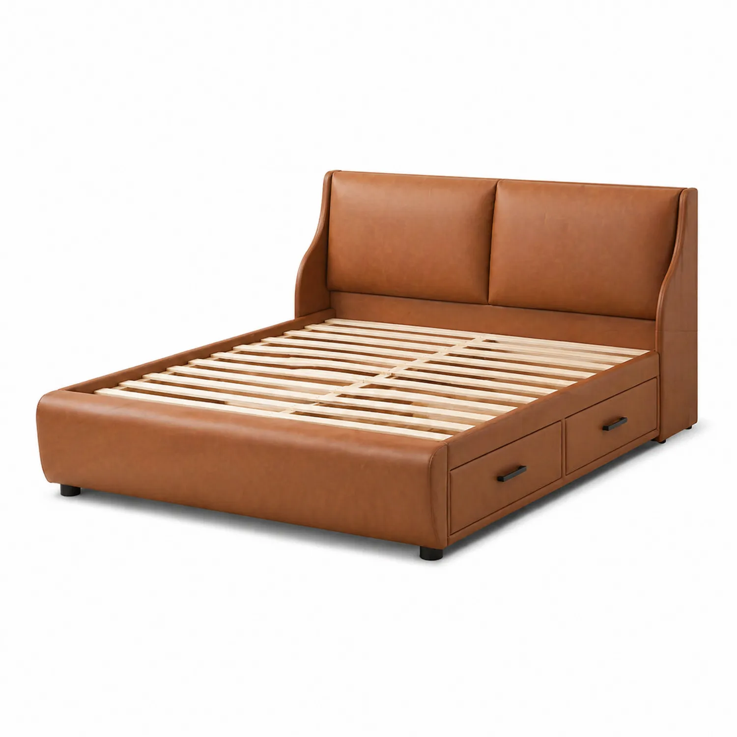 Doppelbett mit Stauraum Kunstleder 200x160 cm Cognac