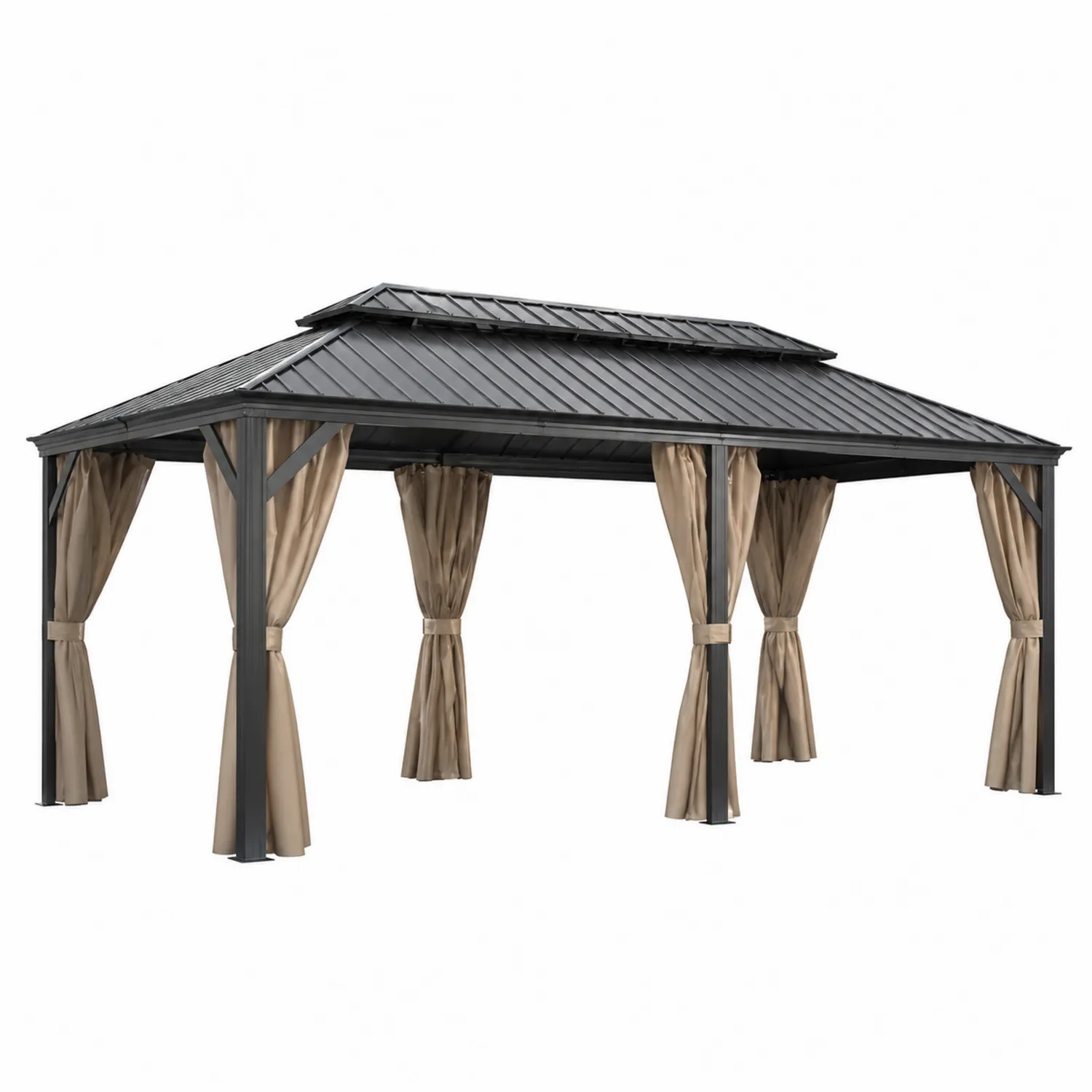 Metall Gartenpavillon mit Stahldach und Polyester Vorhängen 480x300x270 cm