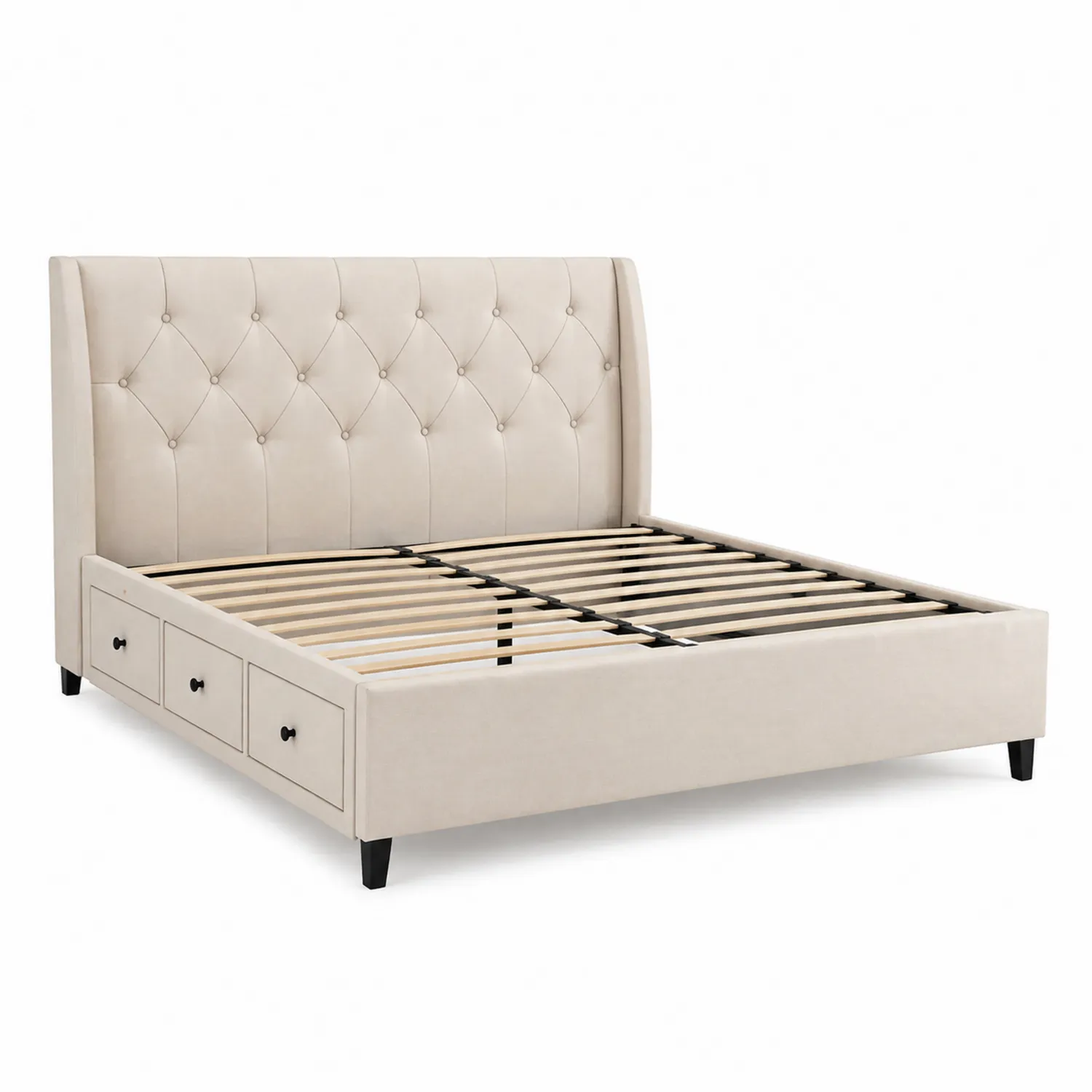 Bett mit Schubladen Holz und Textilbezug Beige 200x160 cm