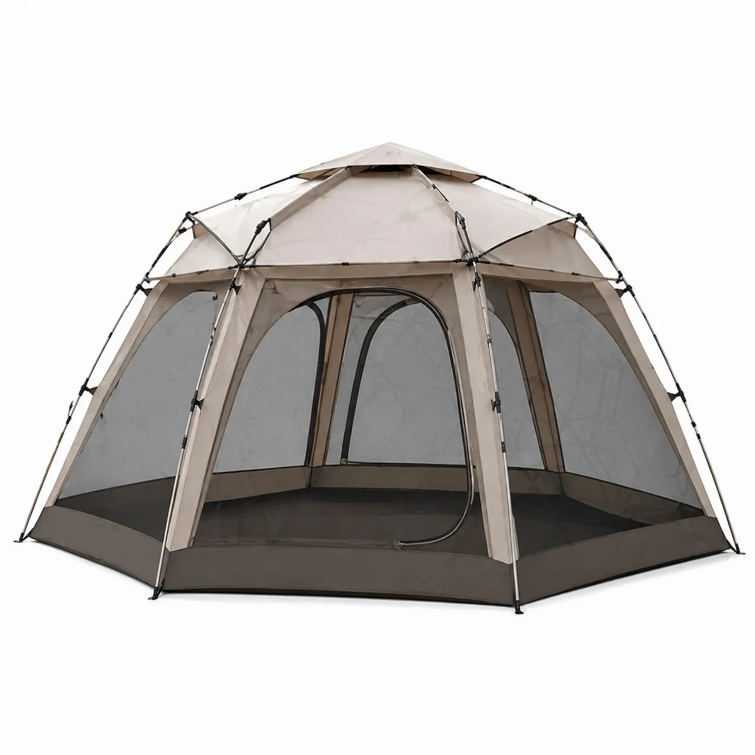 Outdoor Camping Kuppelzelt mit Netzfenstern Beige 400x400x250cm Polyester