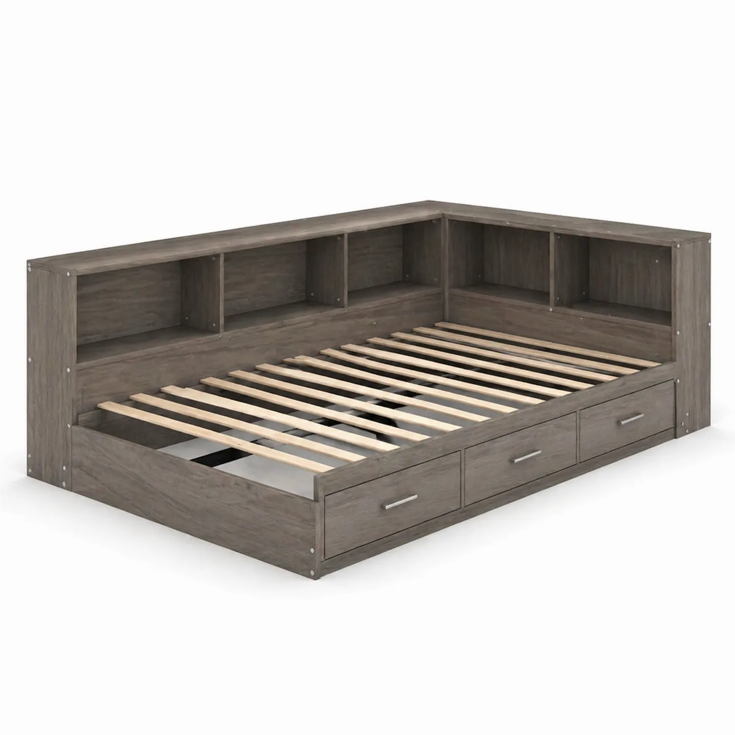 Tagesbett aus Holz mit Regal und Schubladen 200x90cm Grau