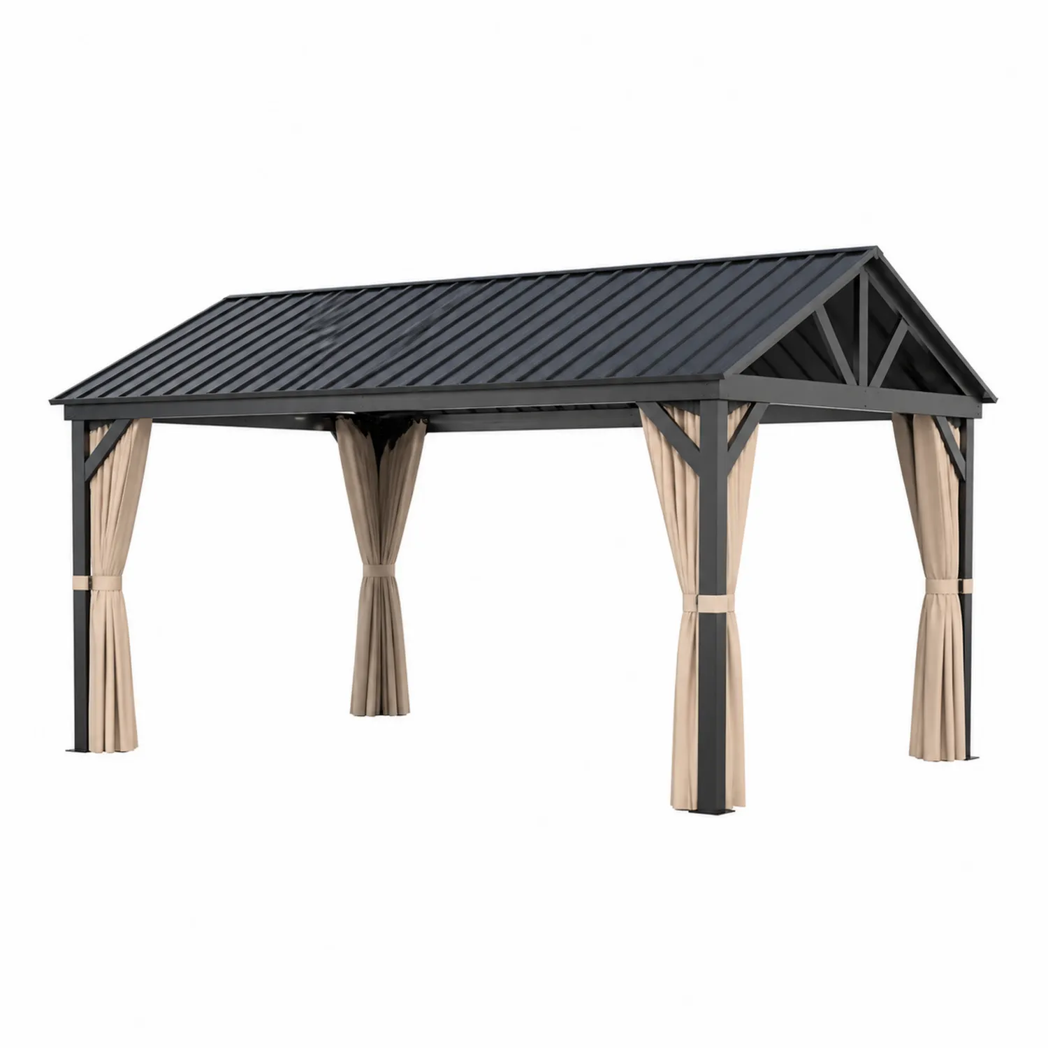 Aluminium- und Stahlpavillon mit Polyester Vorhängen Schwarz/Beige