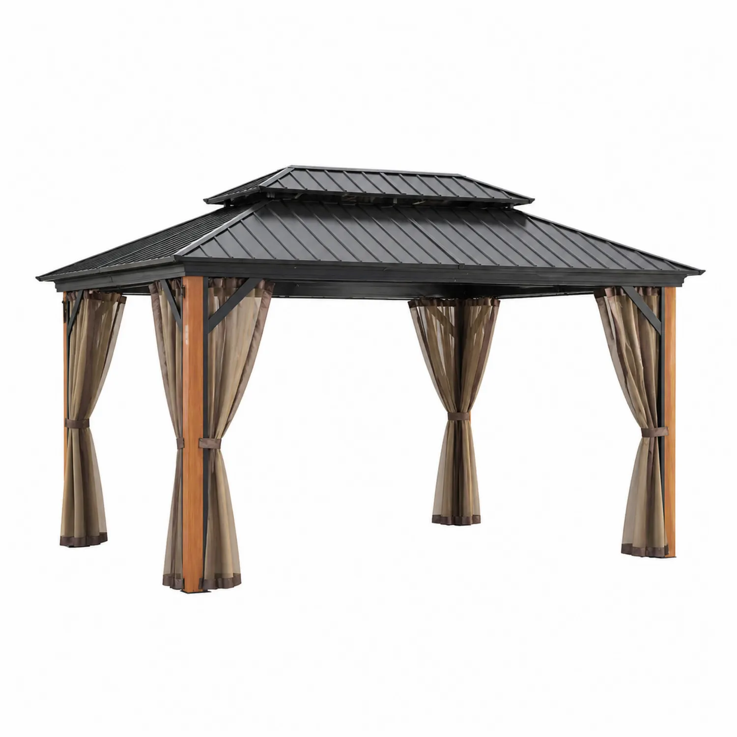 Gartenpavillon Aluminium Stahl 4x3m Schwarz/Braun