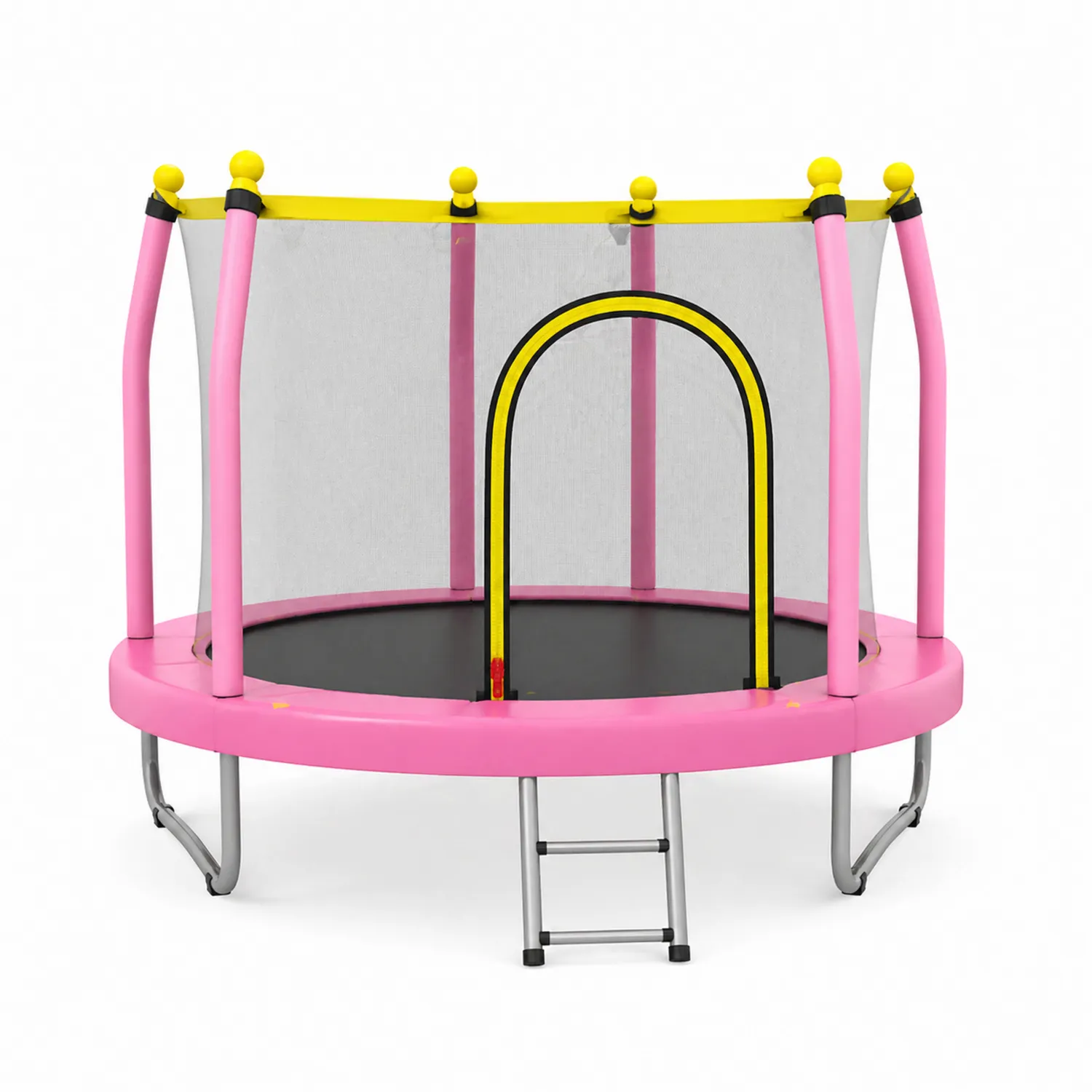Rundes Trampolin mit Sicherheitsnetz, Stahlrahmen, Pink/Gelb, 183 cm
