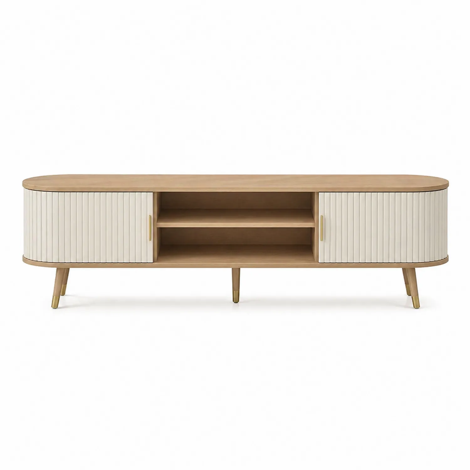 TV-Lowboard aus Eichenfurnier 180x40x50 cm Beige/Braun