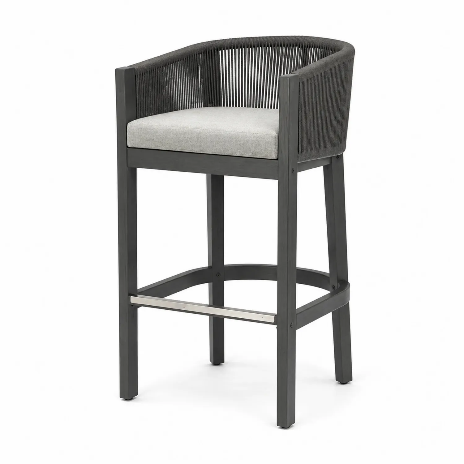 Barhocker aus Aluminium mit Polyesterseil und Kissen in Grau