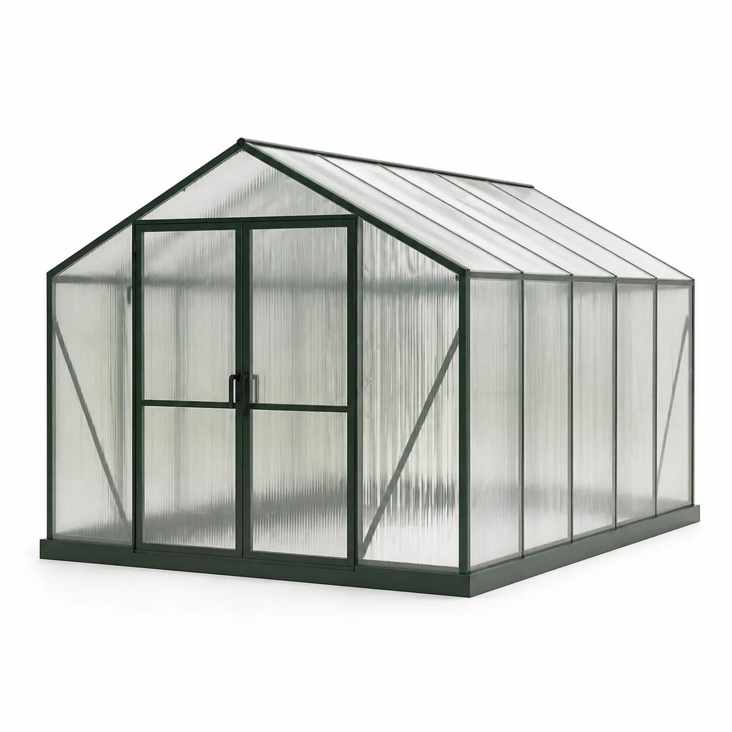 Gewächshaus Aluminium Polycarbonat 250x190x195cm Transparent/Grün