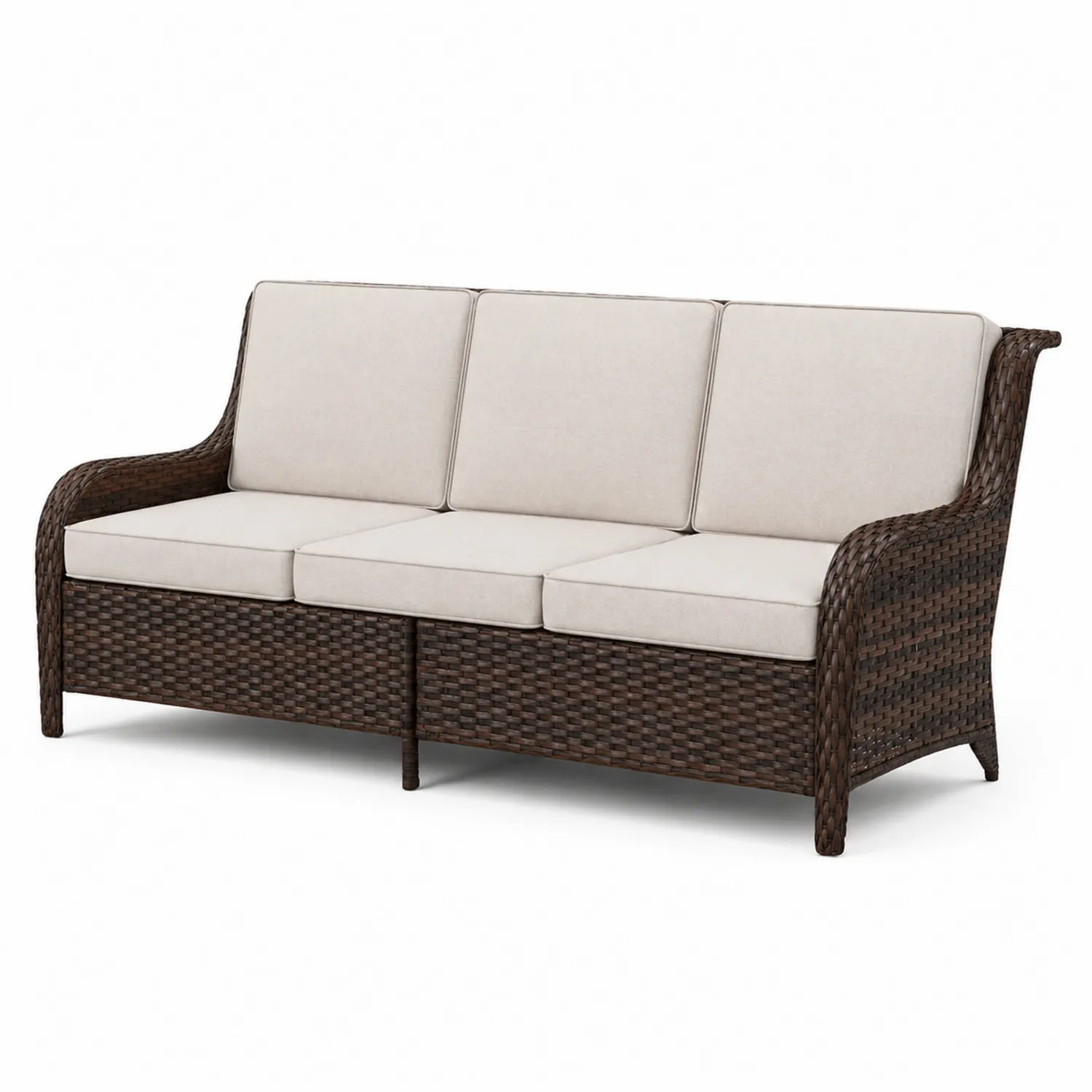 3-Sitzer Sofa aus PE-Rattan mit Polyesterkissen Braun/Beige