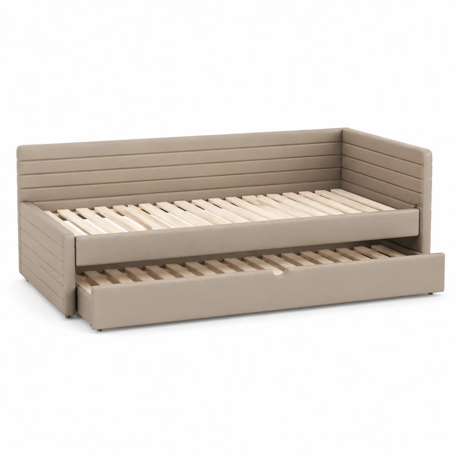 Kunstleder Tagesbett mit Ausziehbett Beige 200x90 cm
