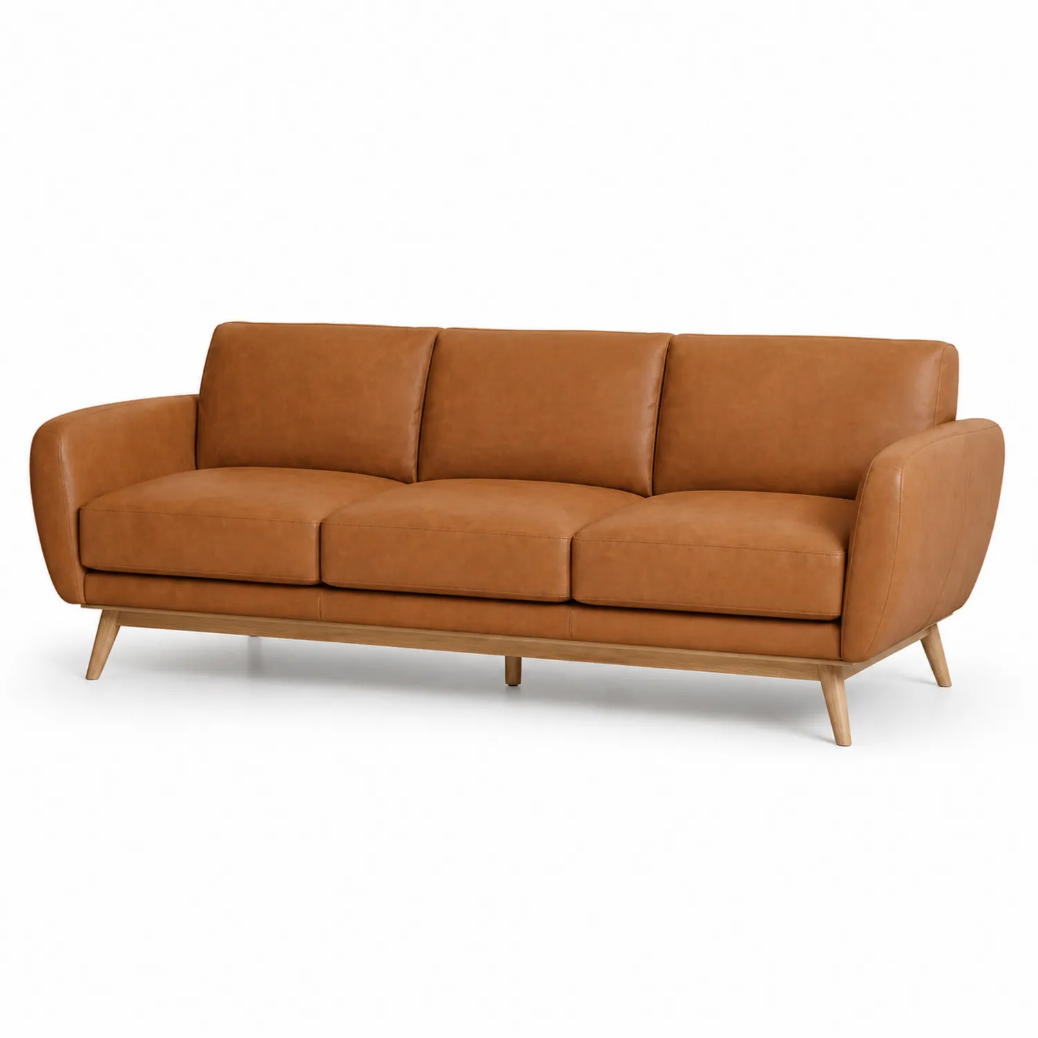 PU-Leder Dreisitzer-Sofa mit Eichenholzbeinen, Braun