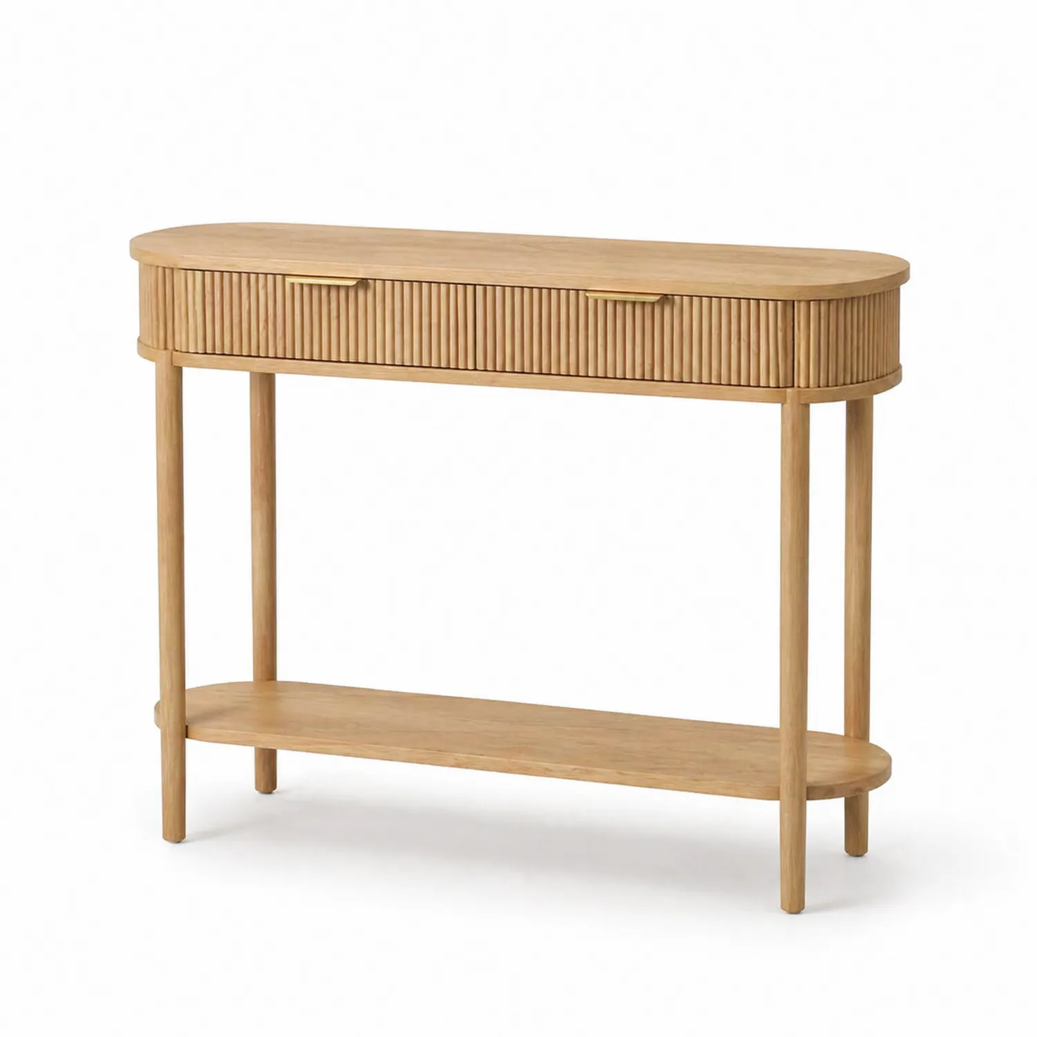 Ovaler Konsolentisch aus Eichenholz mit Schublade 120 cm x 30 cm x 75 cm Natur