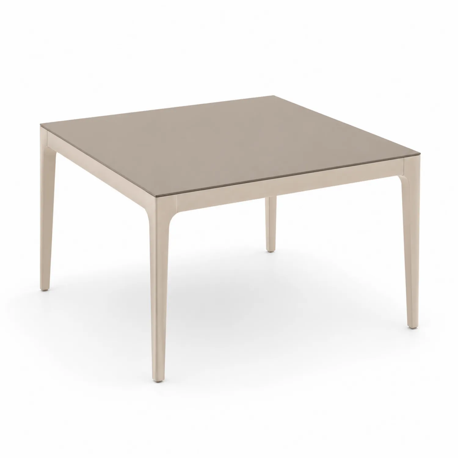 Quadratischer Aluminium-Gartentisch mit getöntem Glas 90x90x75 cm Beige