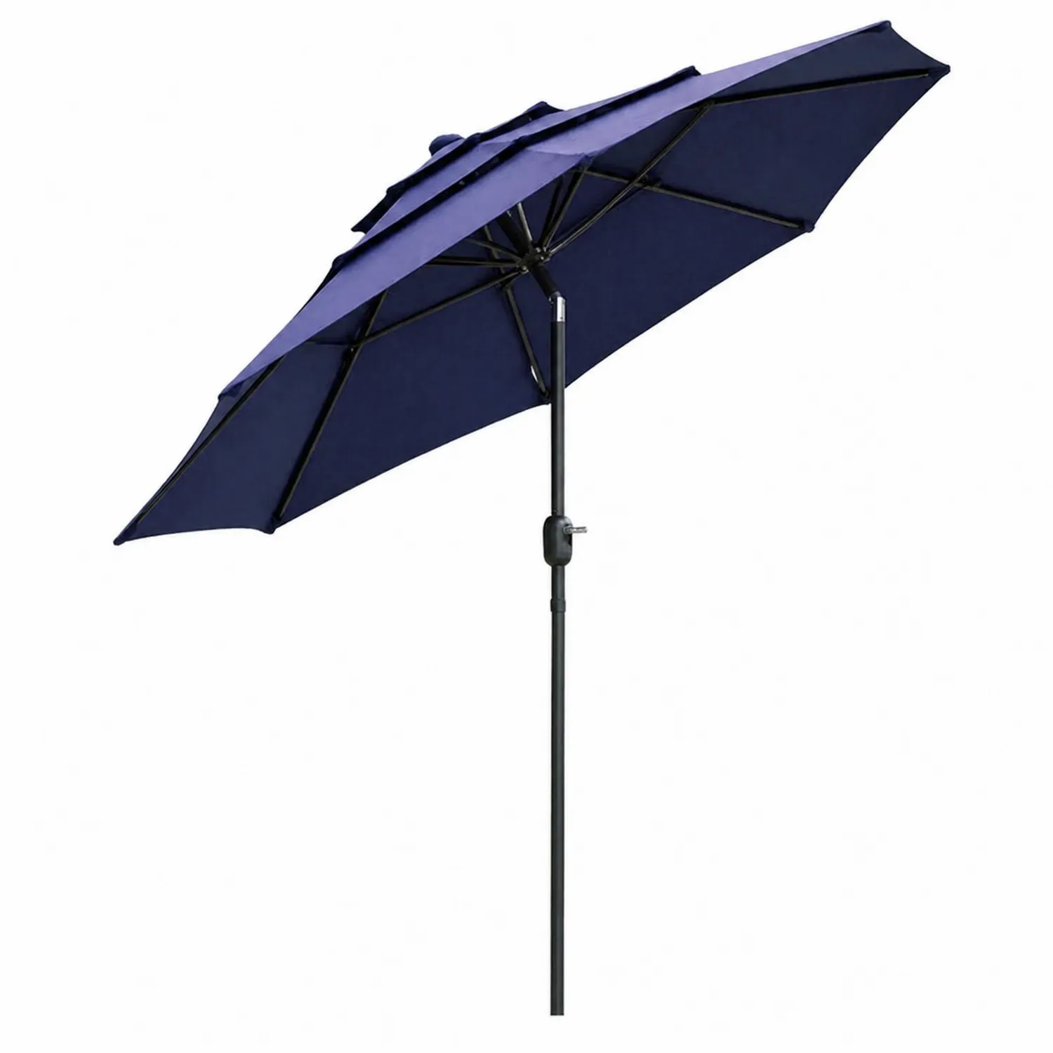 Runder Gartenschirm 300 cm Polyester Blau mit Kurbel