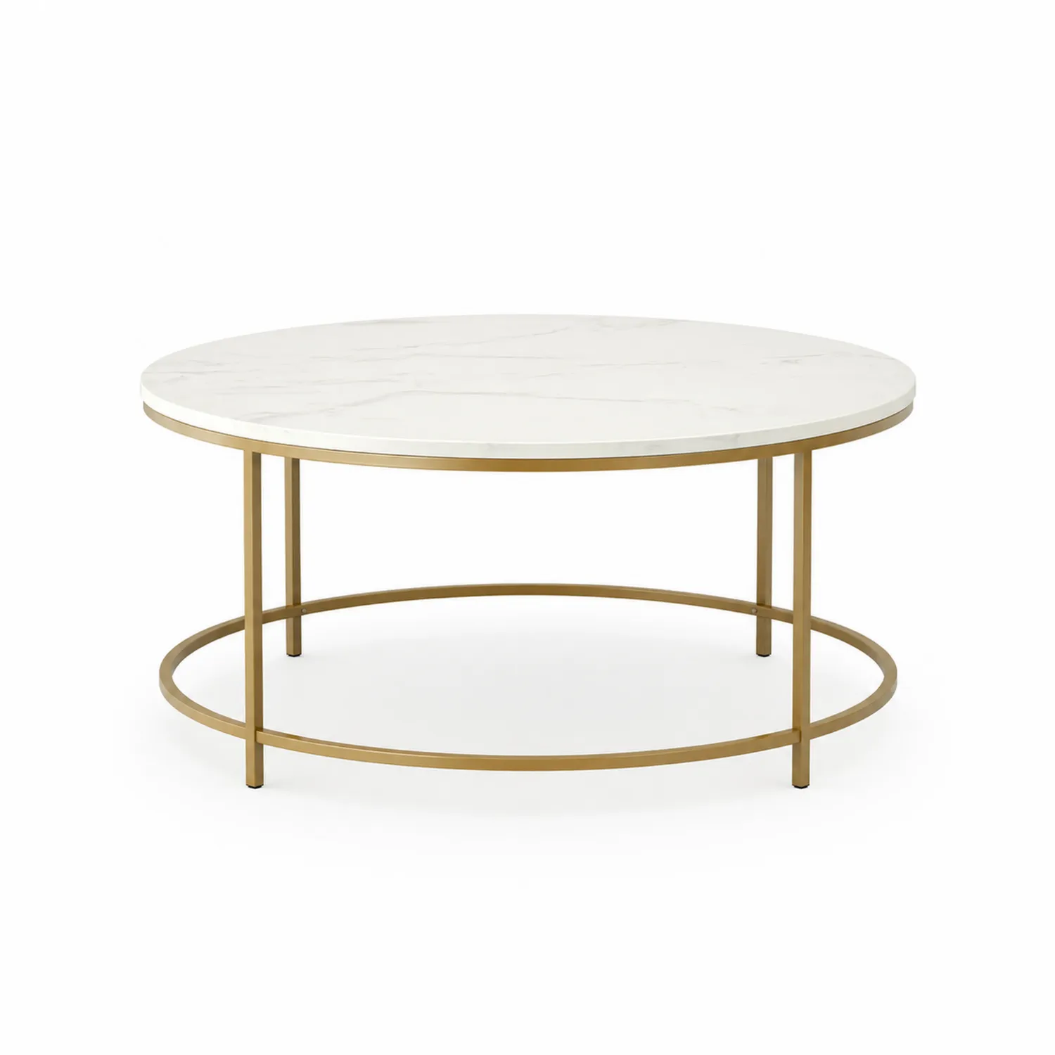 Runder Couchtisch aus Marmor und Metall Weiß/Gold