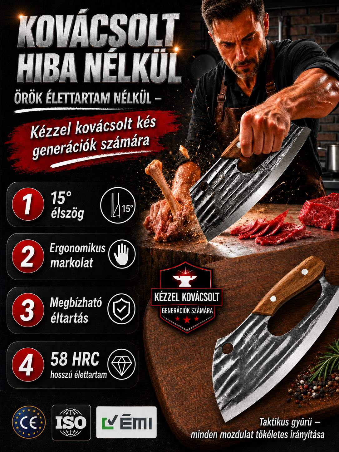 【Szeleteléskor nem fárasztó, csontvágáskor nem remeg】 kézzel kovácsolt kés