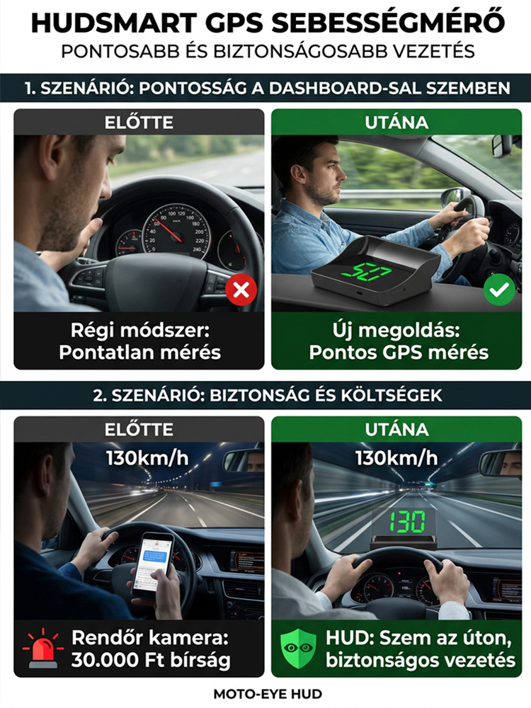 Okos Autós HUD Kijelző Radardetektorral - USB Csatlakozás (50% Kedvezmény)