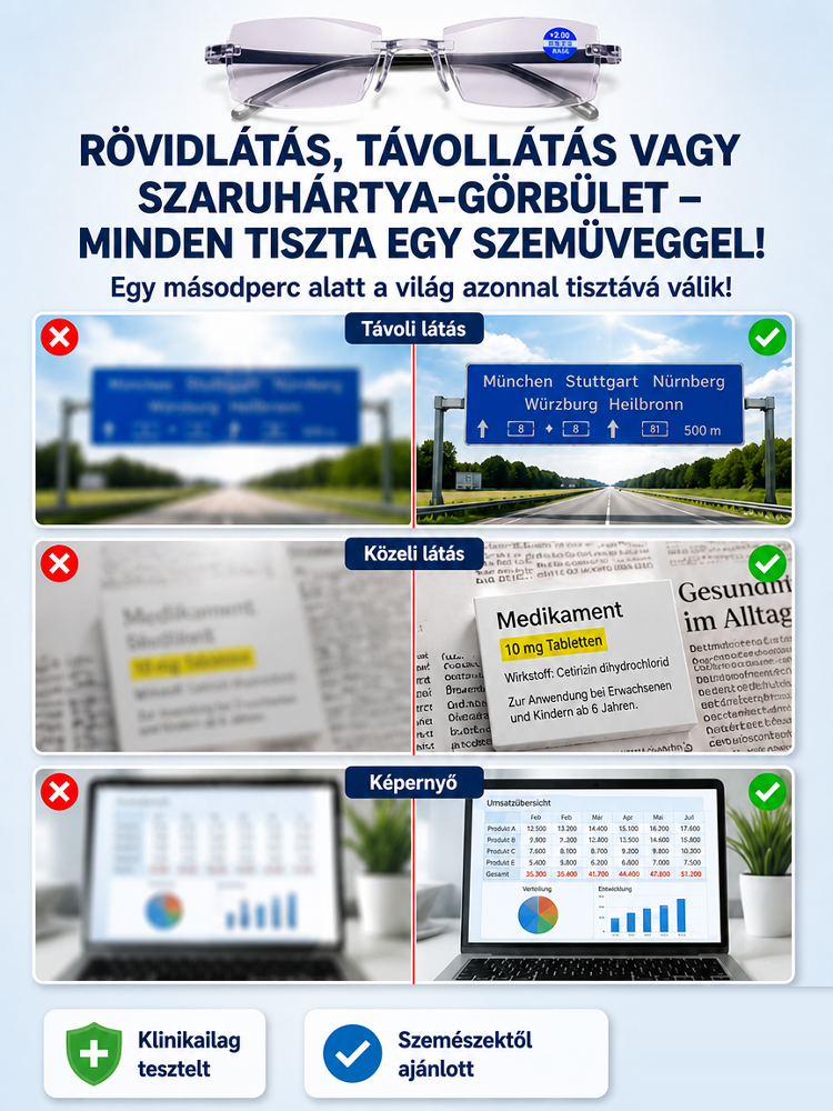 🔥[50% Akció] Intelligens Automatikus Fókuszú Szemüveg – Kékfény Szűrős, Ultrakönnyű (6g) Titán Keret
