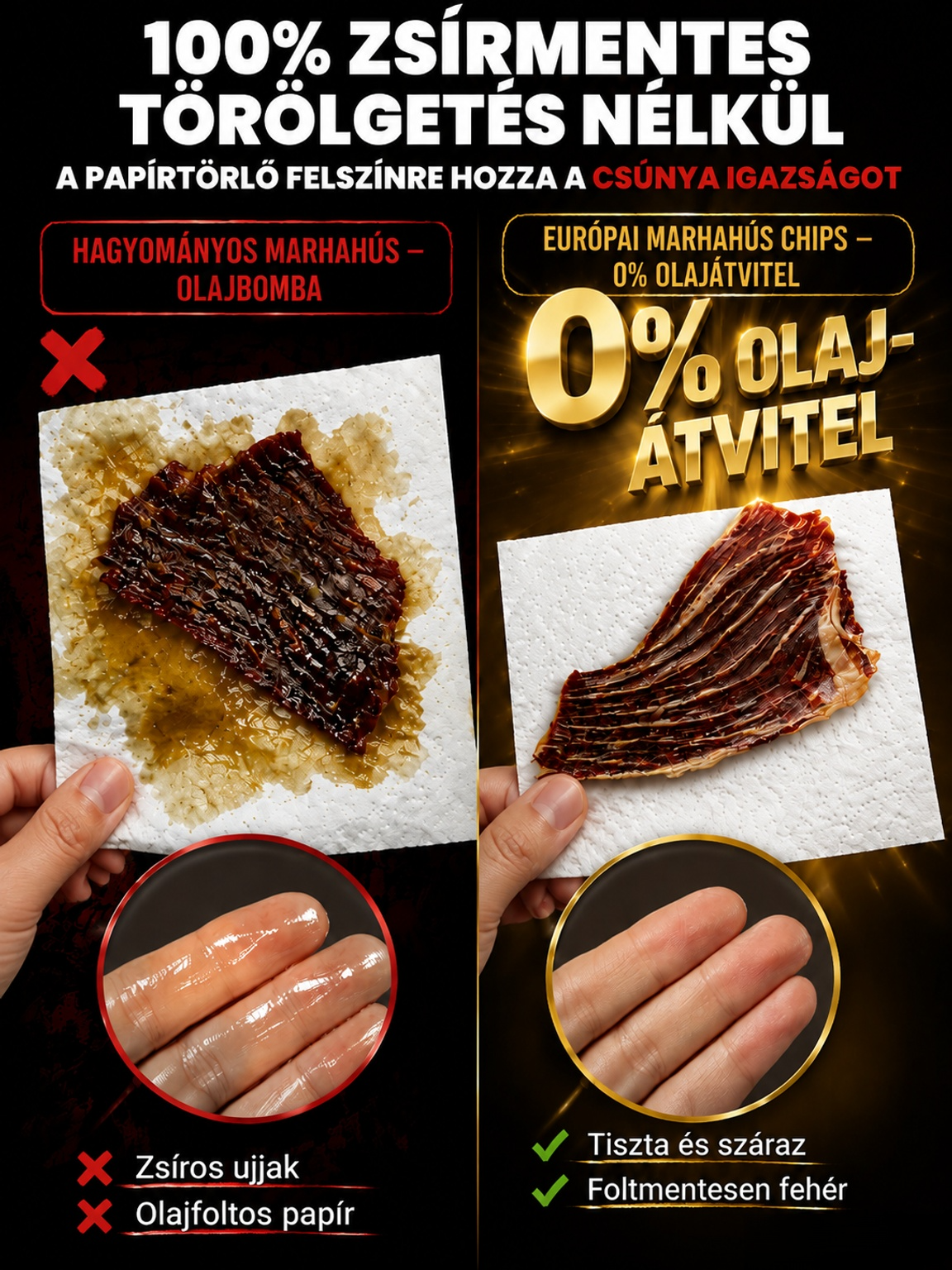 👍Prémium Ropogós Marha Chips (100% Tiszta Izomhús, 0% Cukor) – Energia Bűntudat Nélkül