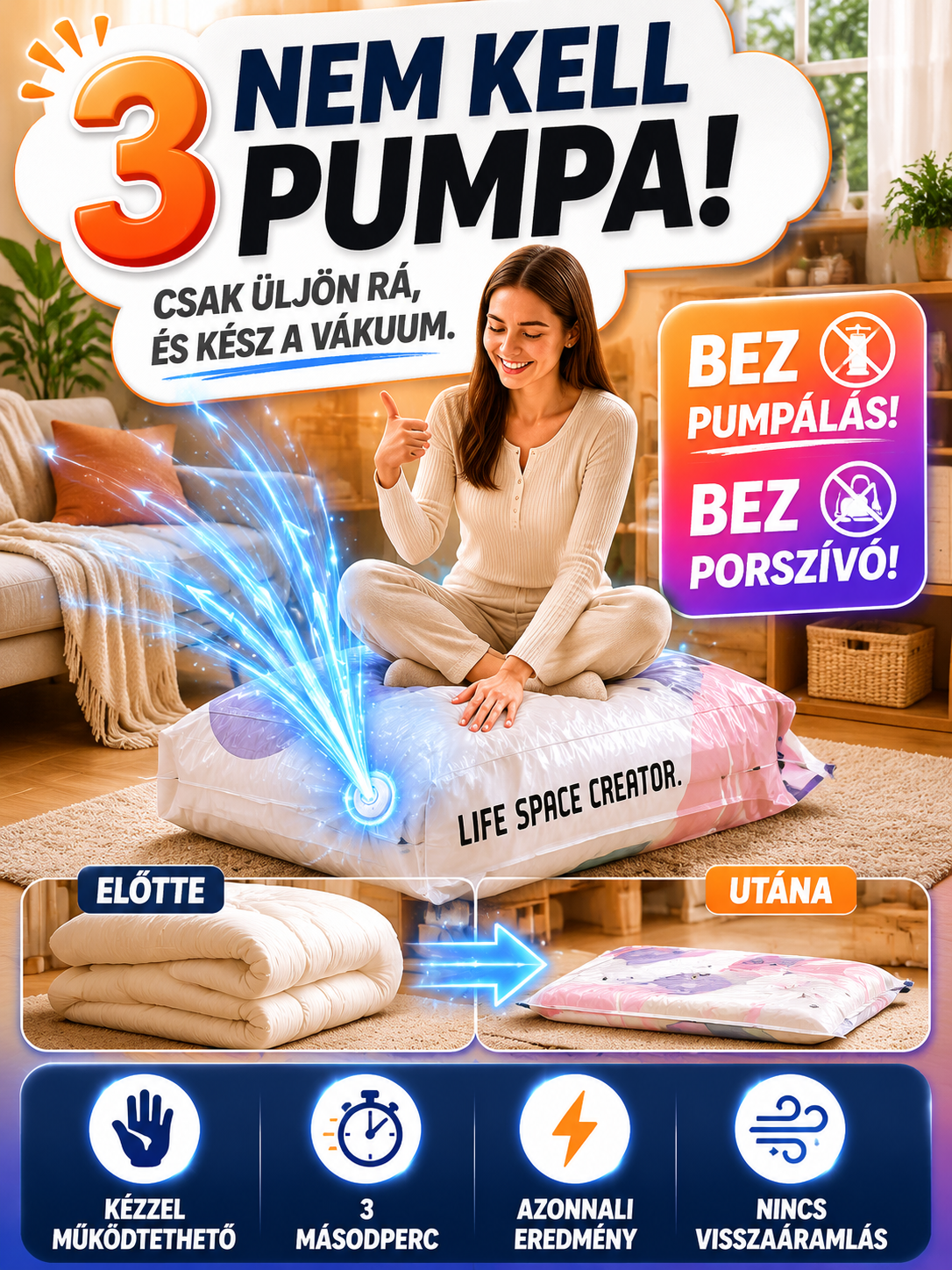 Helytakarékos Vákuumzsák Szett Szivattyú Nélkül - 50% Akció