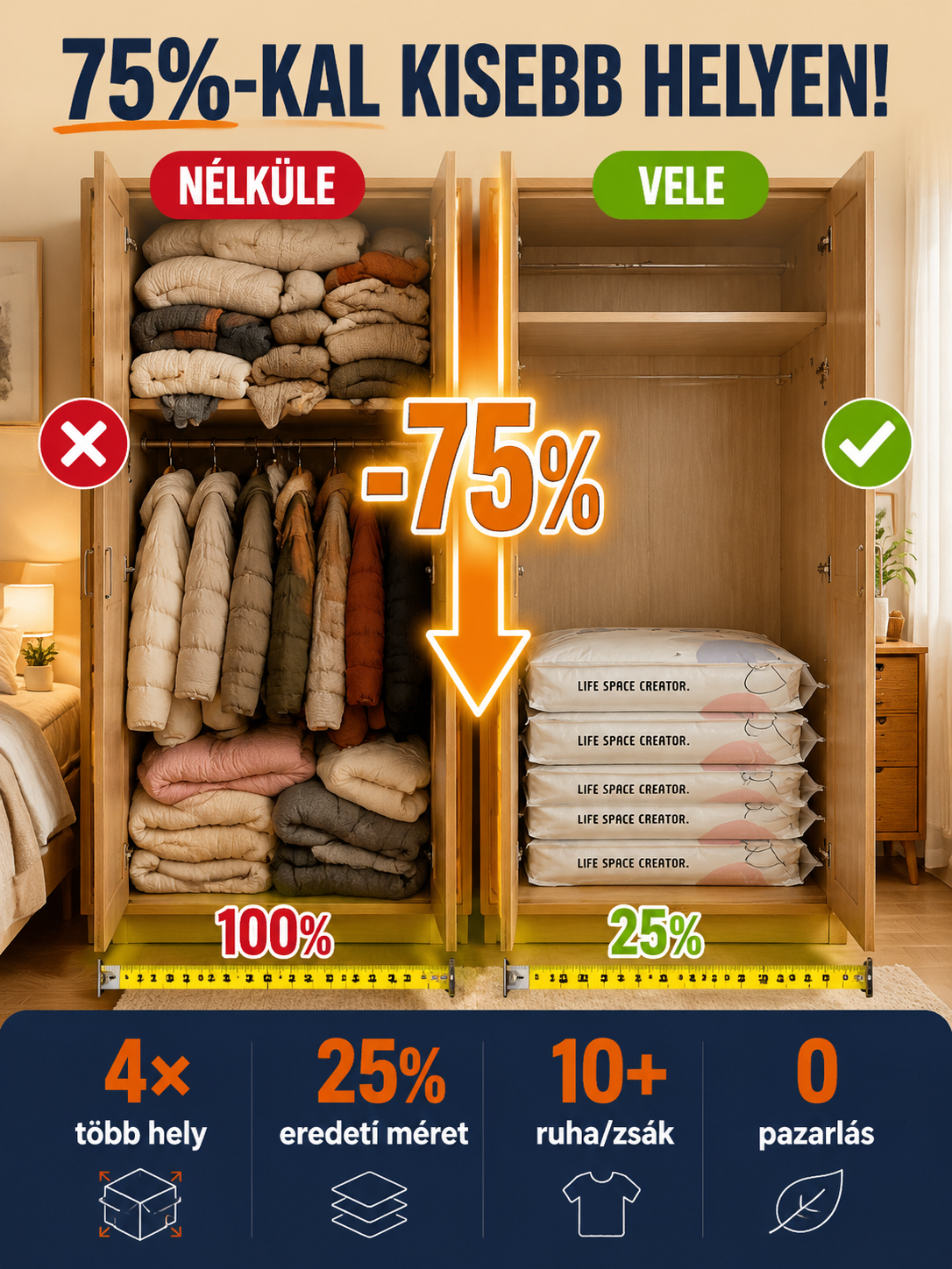 Helytakarékos Vákuumzsák Szett Szivattyú Nélkül - 50% Akció