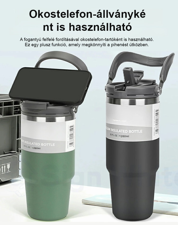 Óriási 1260ml Prémium Autós Termosz|48H Hőtartás + Telefonállvány|Fizetés Kézbesítéskor:-80%+INGYEN POSTA