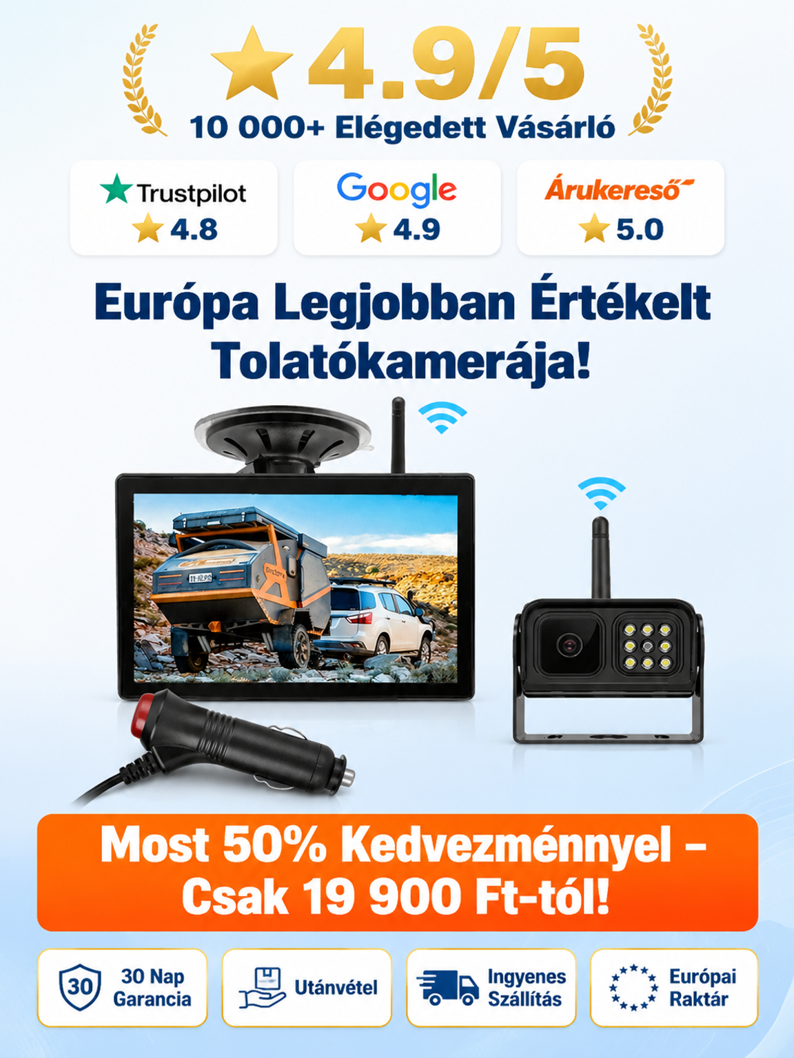  Féláron!👍Mágneses HD Vezeték Nélküli Tolatókamera | Vízálló, Éjjellátó & 3 Perc Alatt Kábel Nélkül