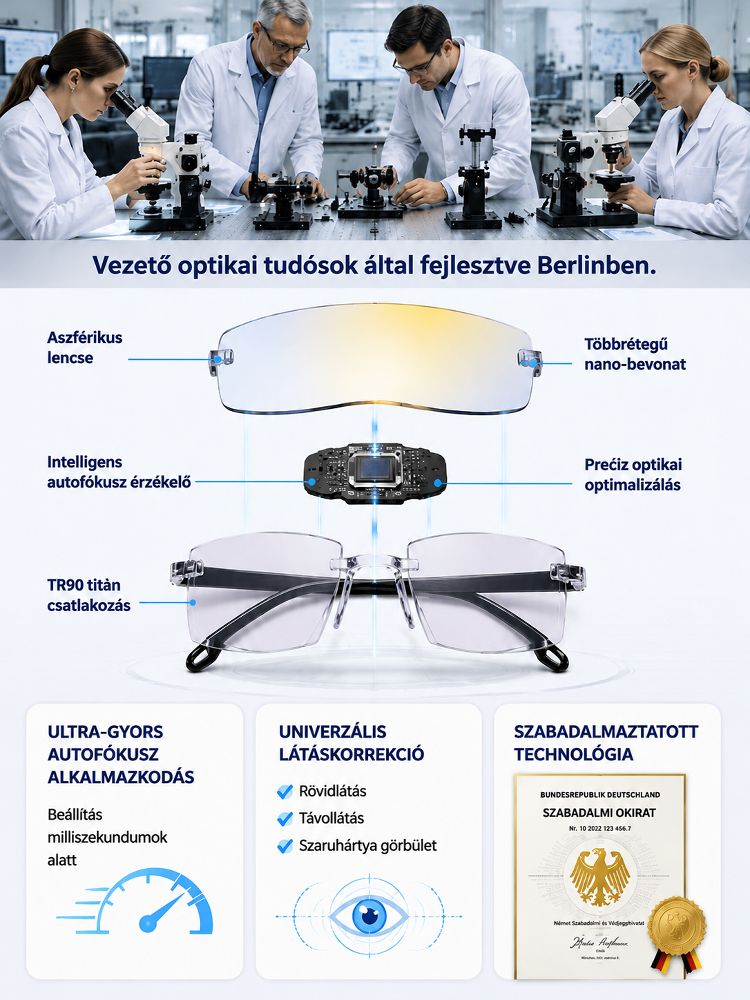 🔥[50% Akció] Intelligens Automatikus Fókuszú Szemüveg – Kékfény Szűrős, Ultrakönnyű (6g) Titán Keret