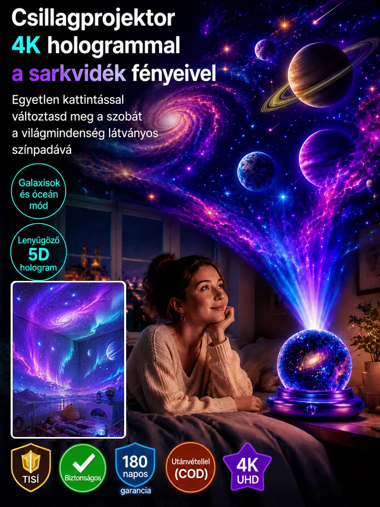 🌌Intelligens 4K Csillagprojektor és Sarki Fény Lámpa - Alvássegítő Galaxis Hatás (Ma -50% Akció)