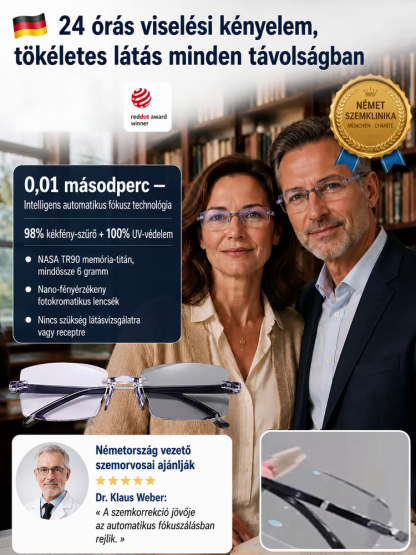 🔥[50% Akció] Intelligens Automatikus Fókuszú Szemüveg – Kékfény Szűrős, Ultrakönnyű (6g) Titán Keret