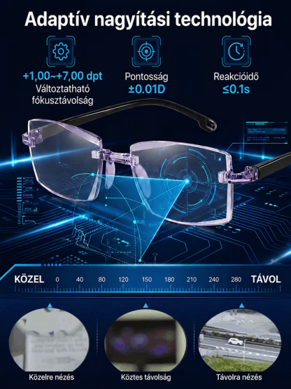 🔥[50% Akció] Intelligens Automatikus Fókuszú Szemüveg – Kékfény Szűrős, Ultrakönnyű (6g) Titán Keret