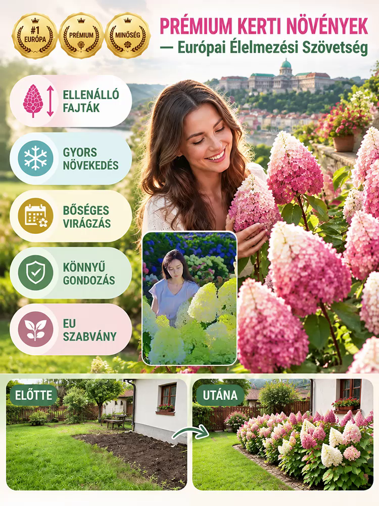 🌸Varázslatos “Eper-Vanília” Bugás Hortenzia | Extrém Fagyálló (-30°C) Kerti Csoda 