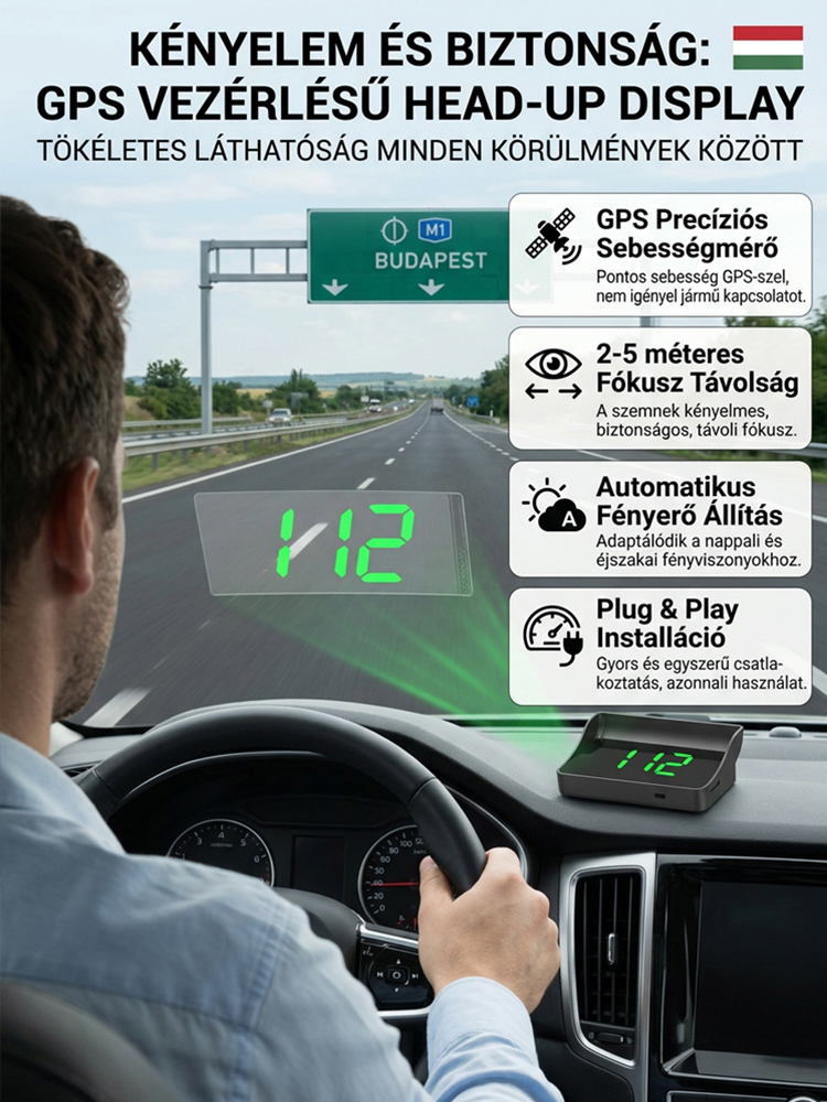 Okos Autós HUD Kijelző Radardetektorral - USB Csatlakozás (50% Kedvezmény)